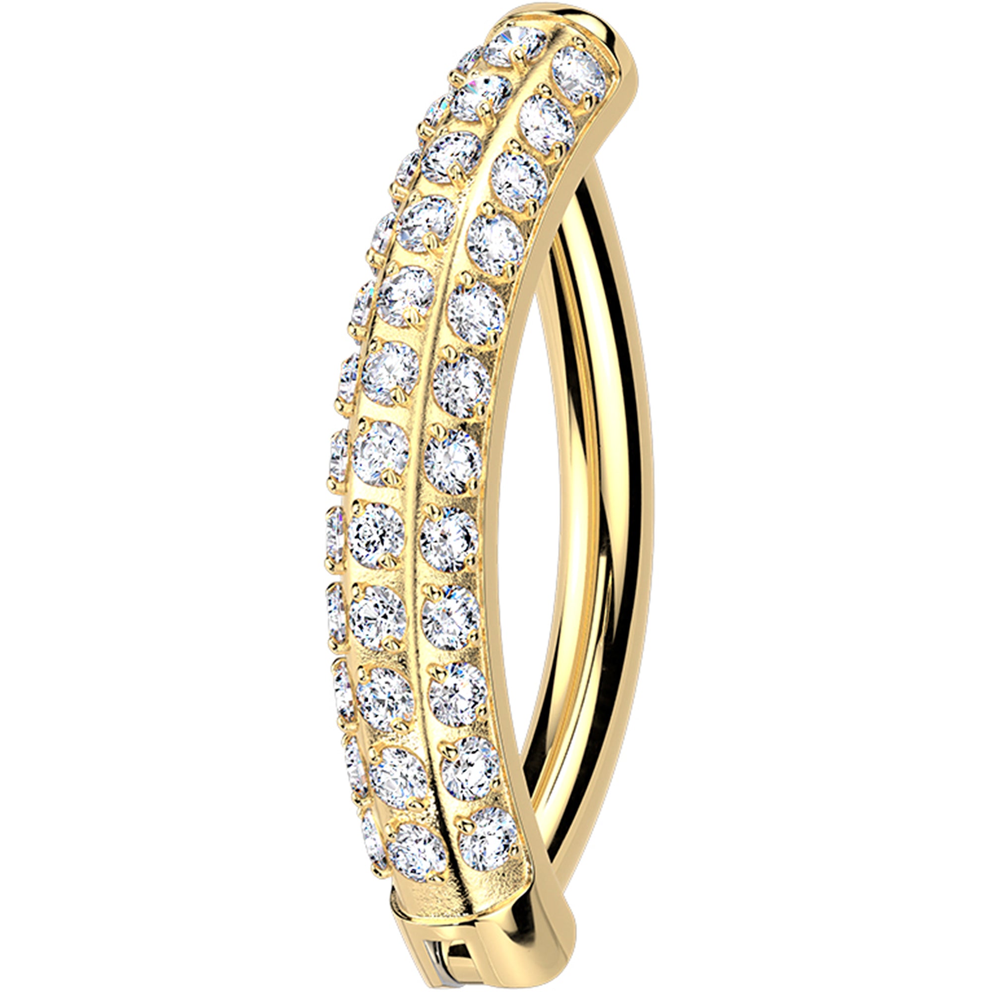 CZ Gem Implant Titanium Triple Pave Hinged Hoop Belly Ring