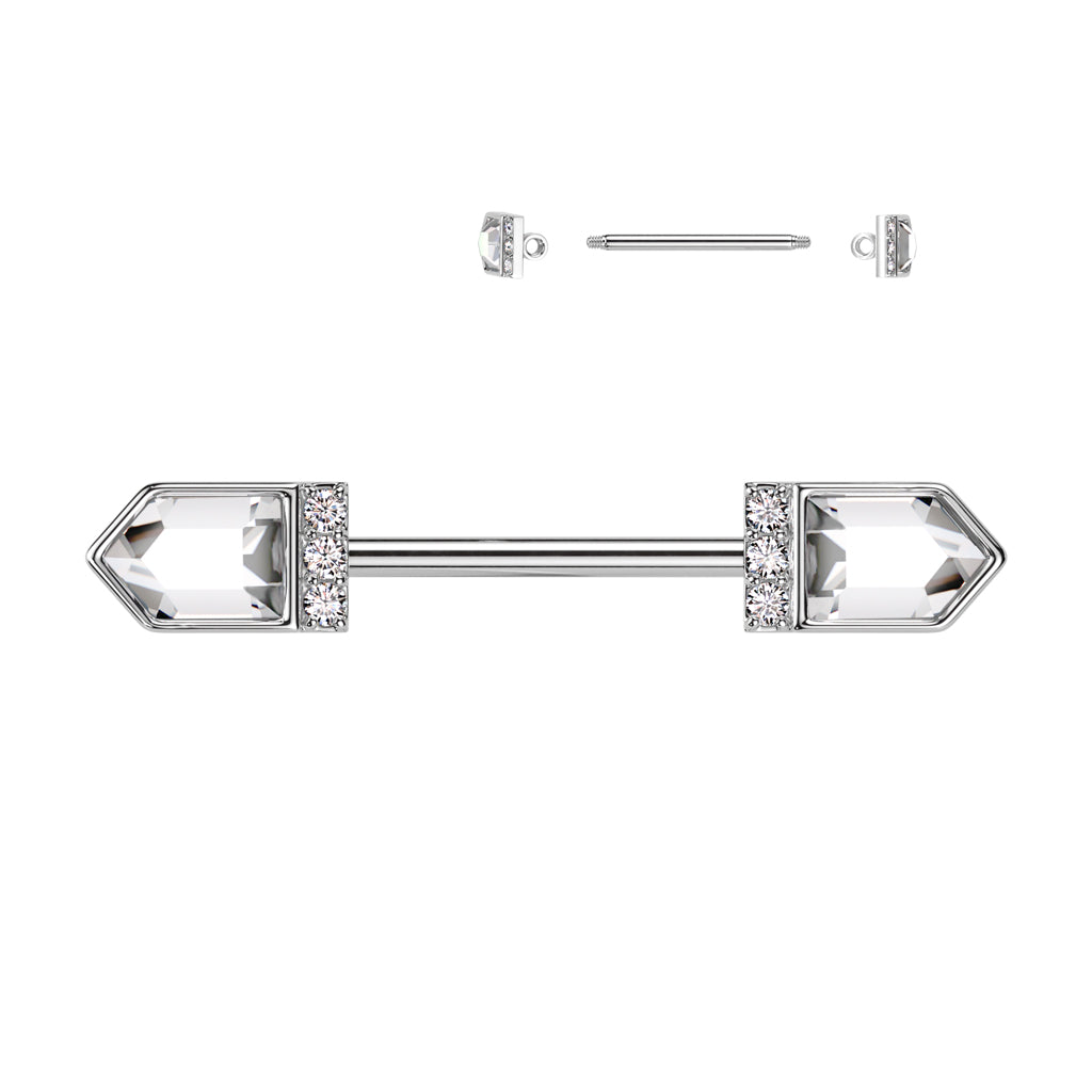 14g clear cz gem double points nipple ring barbell