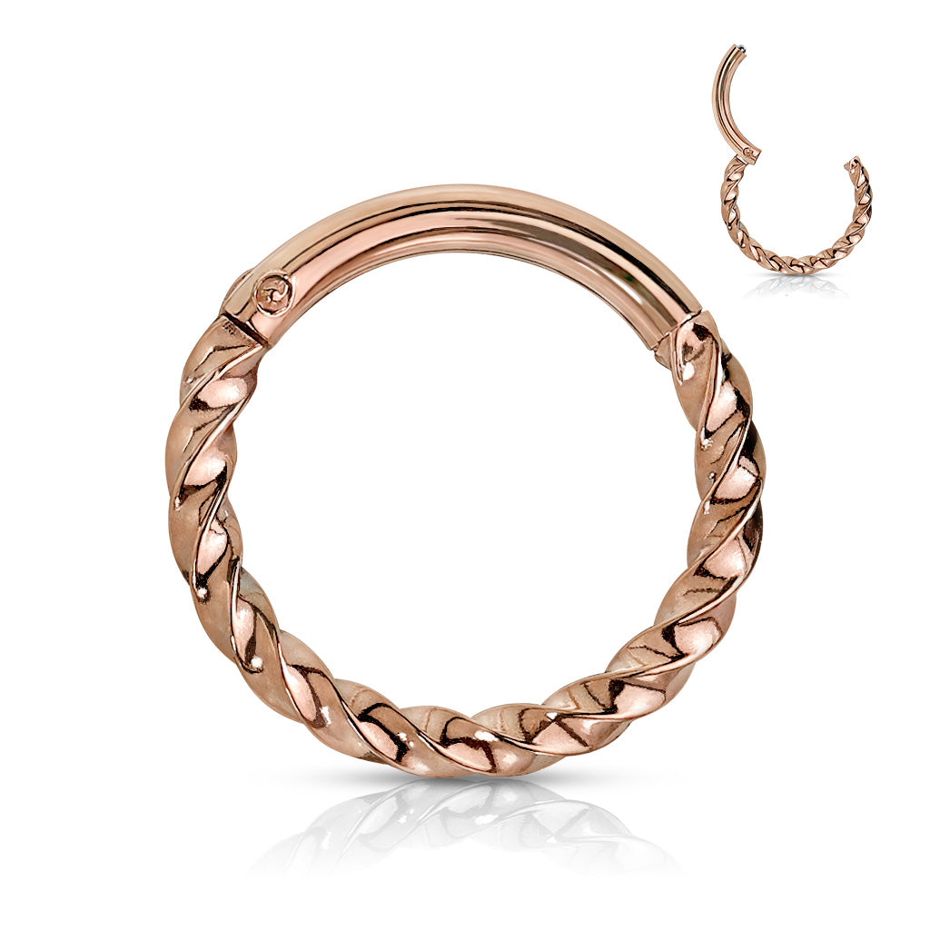 16g rose gold tone twisted hinged segment ring