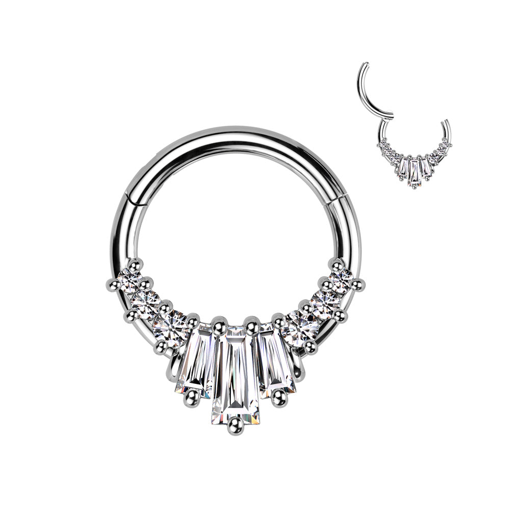 16g hinged segment ring with clear cz gem fan design