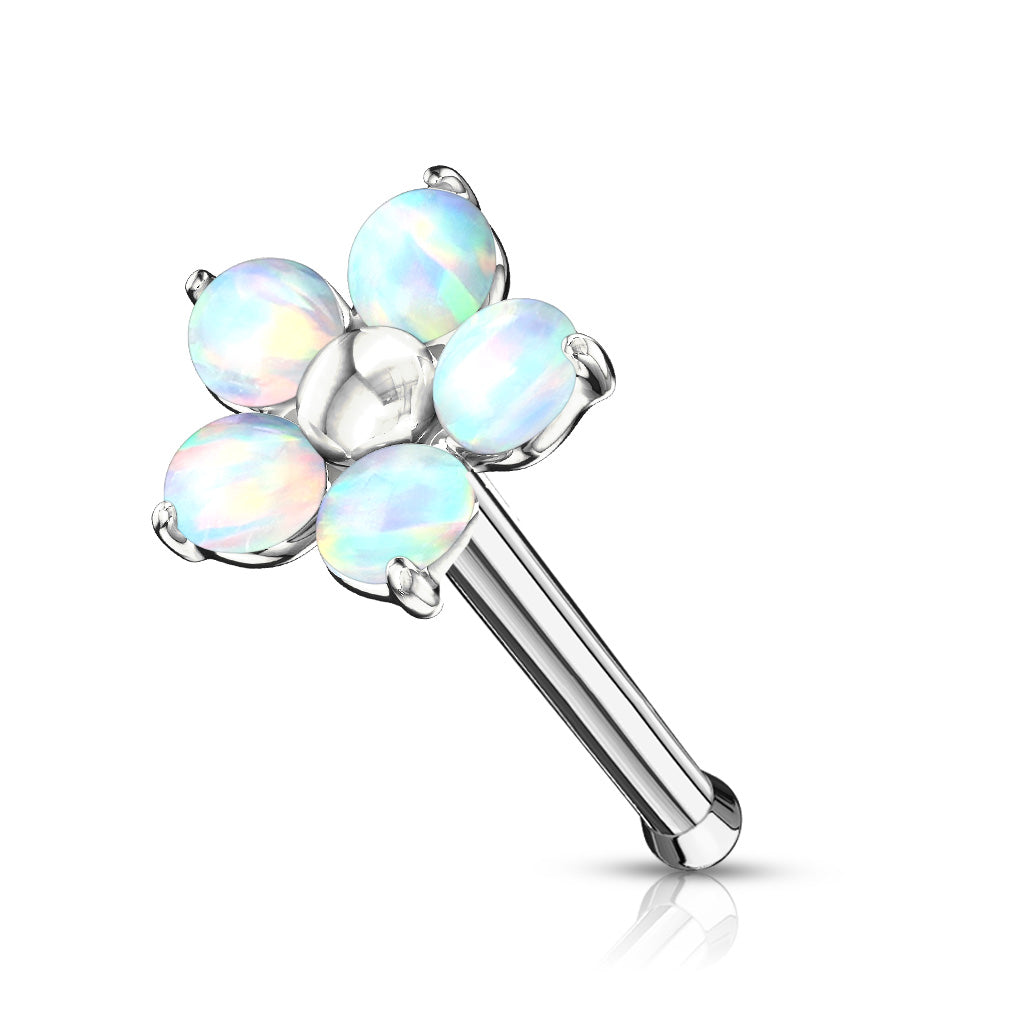 20 gauge white synthetic opal flower nose bone