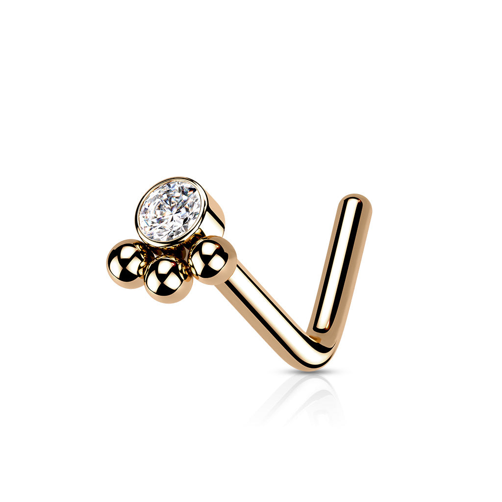 20g clear cz gem gold tone l shape nose ring