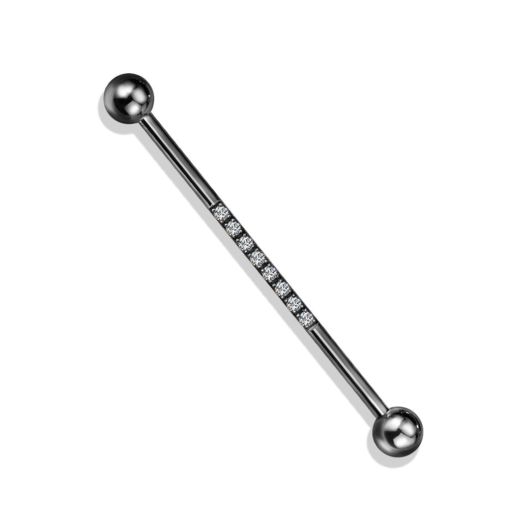 14 gauge black industrial barbell clear cz gem