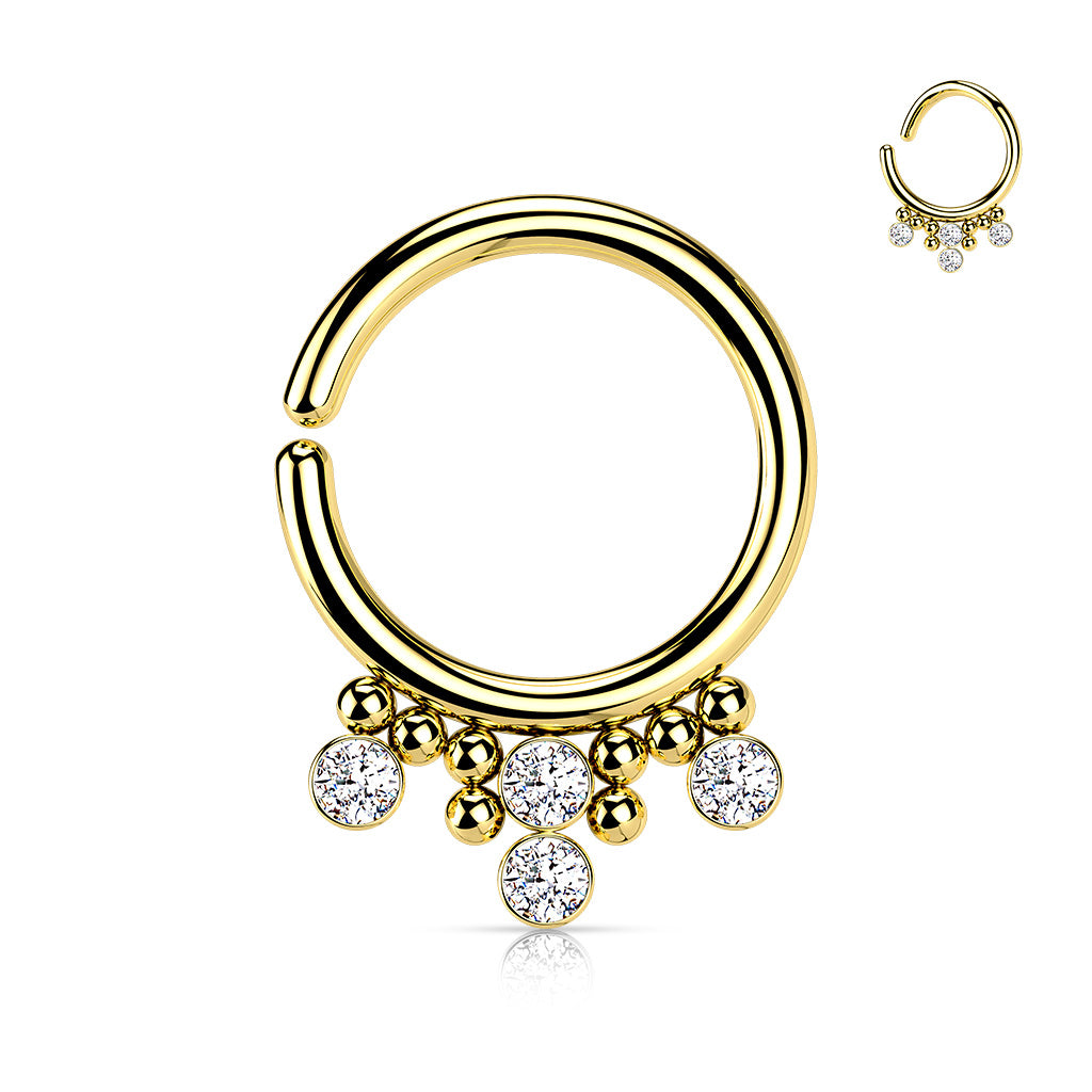 16G clear CZ gem gold tone seamless circular ring