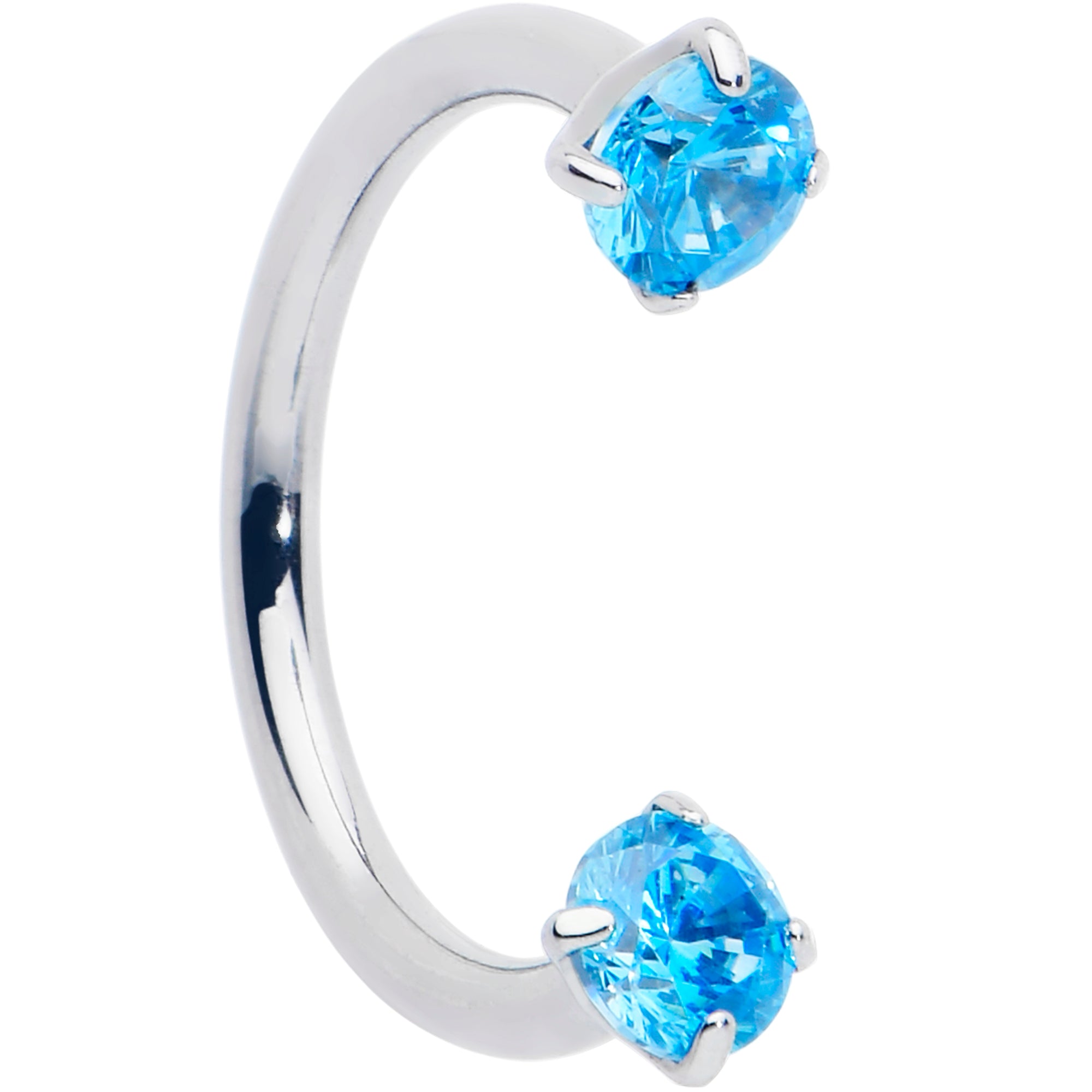 18G Double Gem Titanium Horseshoe Nose Ring -  Internally Threaded Solid Titanium CZ Horseshoe Nose Hoop