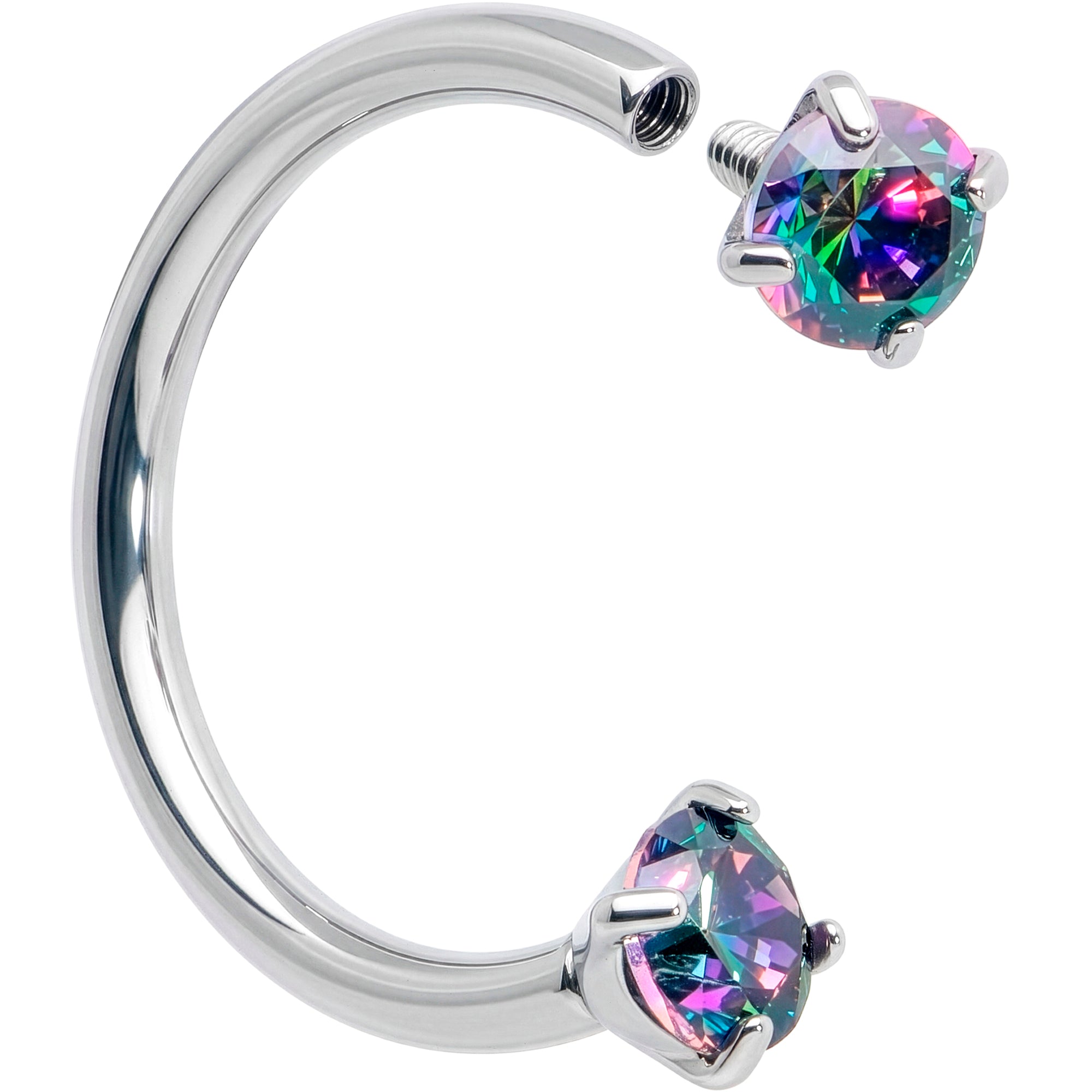 18G Double Gem Titanium Horseshoe Nose Ring -  Internally Threaded Solid Titanium CZ Horseshoe Nose Hoop