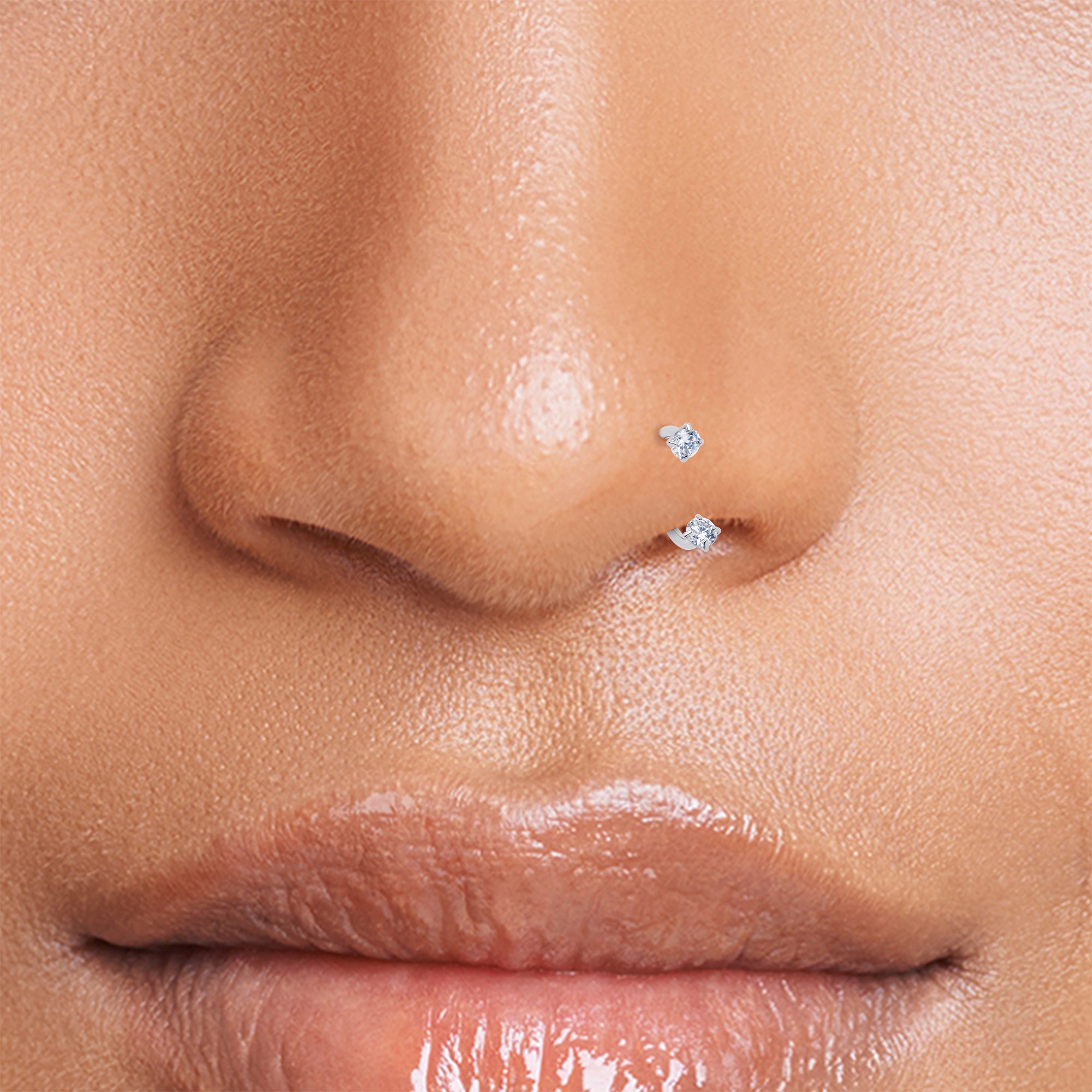 clear double gem horseshoe nose ring 18 gauge