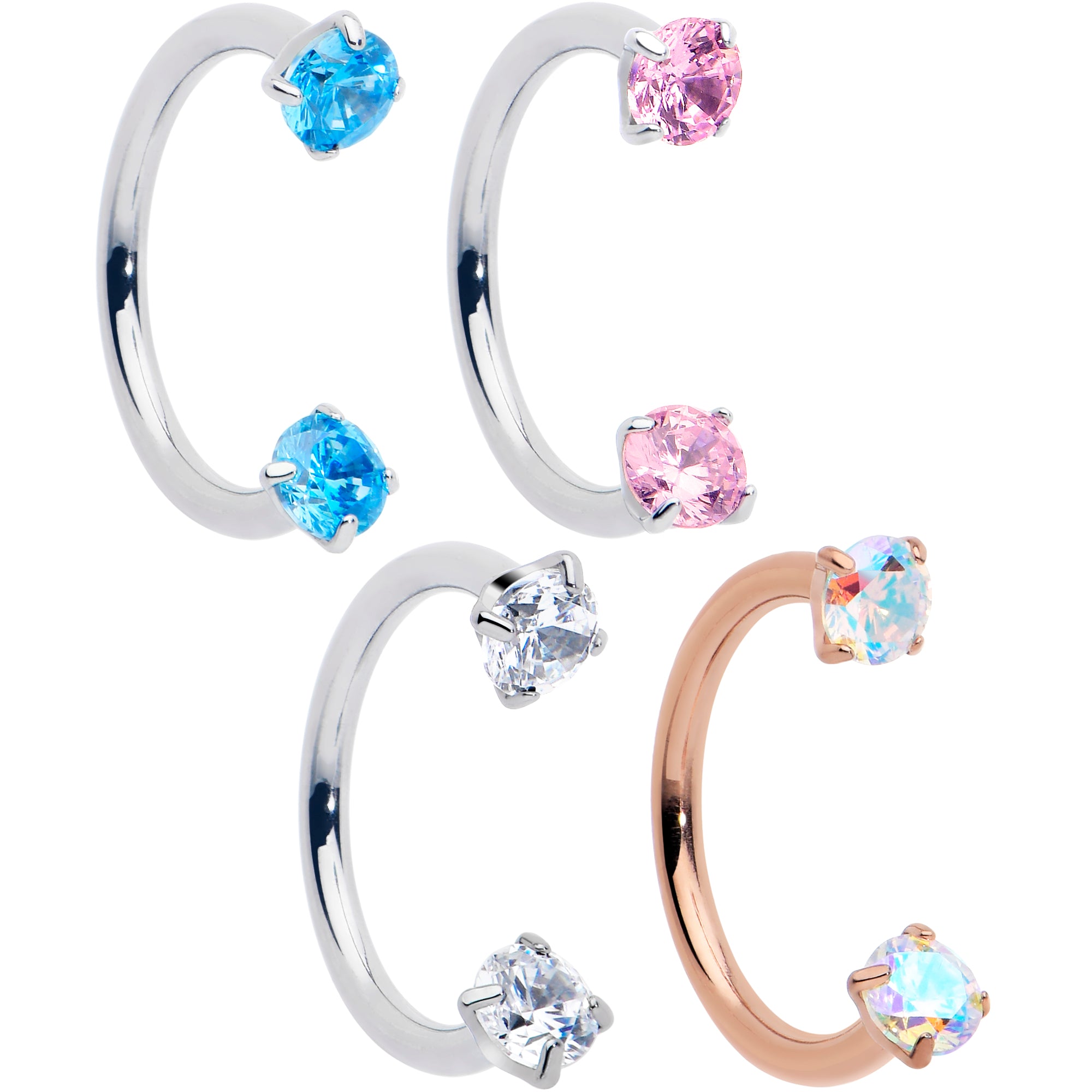 18g blue double gem titanium horseshoe nose ring