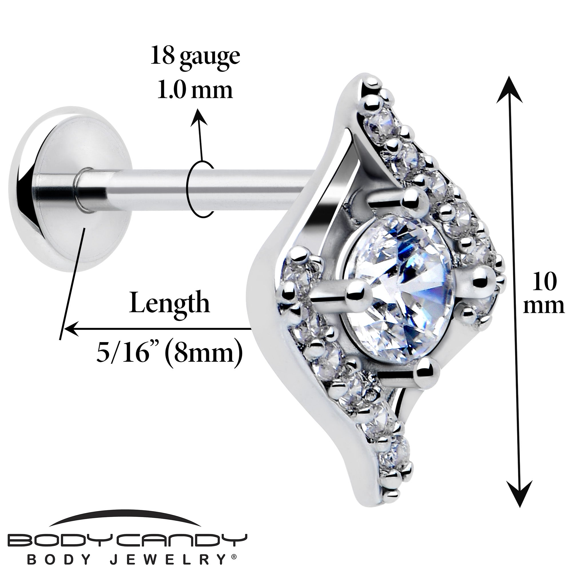 Marquise Halo Threadless Flat Back Helix Earring 18G