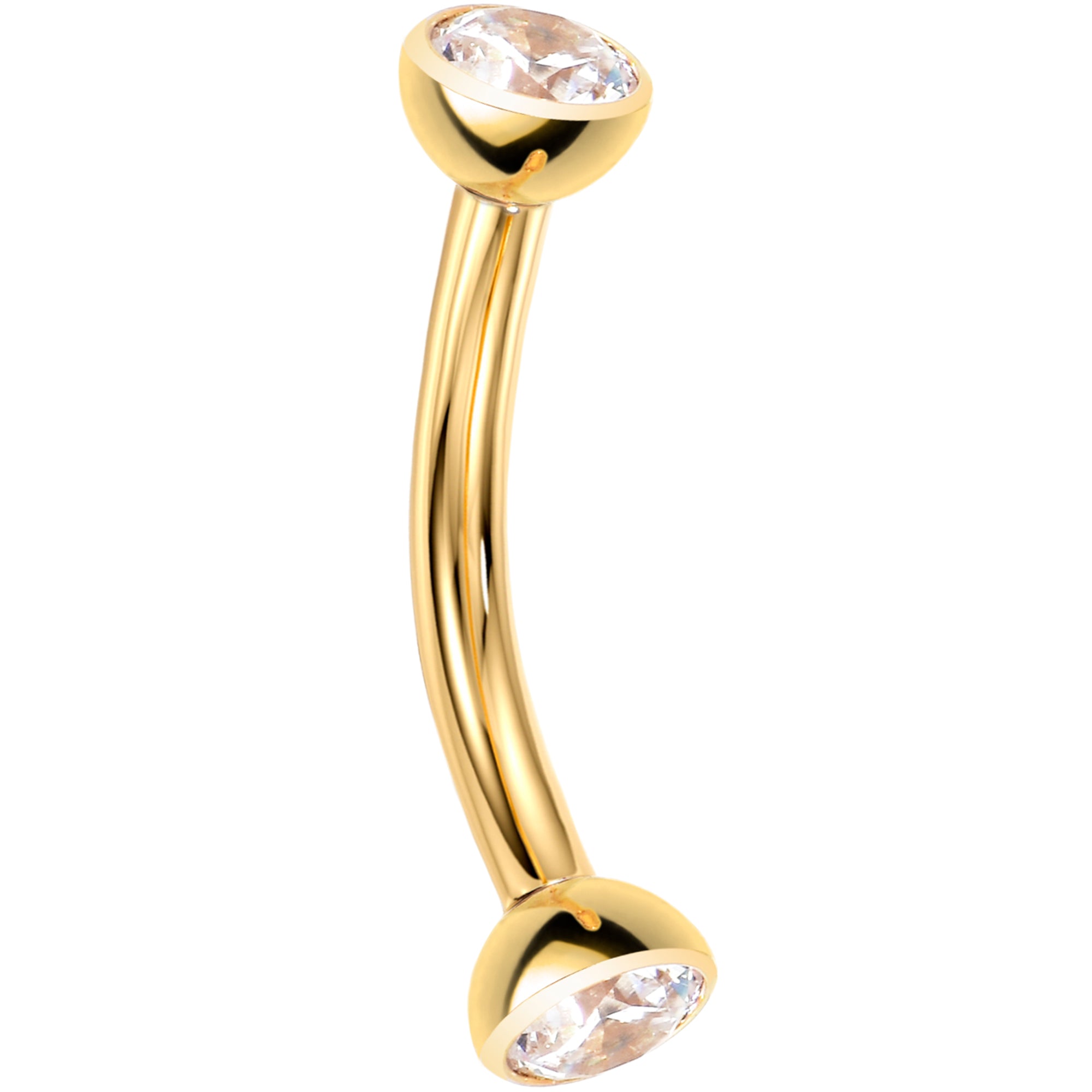 16G gold tone titanium eyebrow ring clear cz gem threadless curved barbell