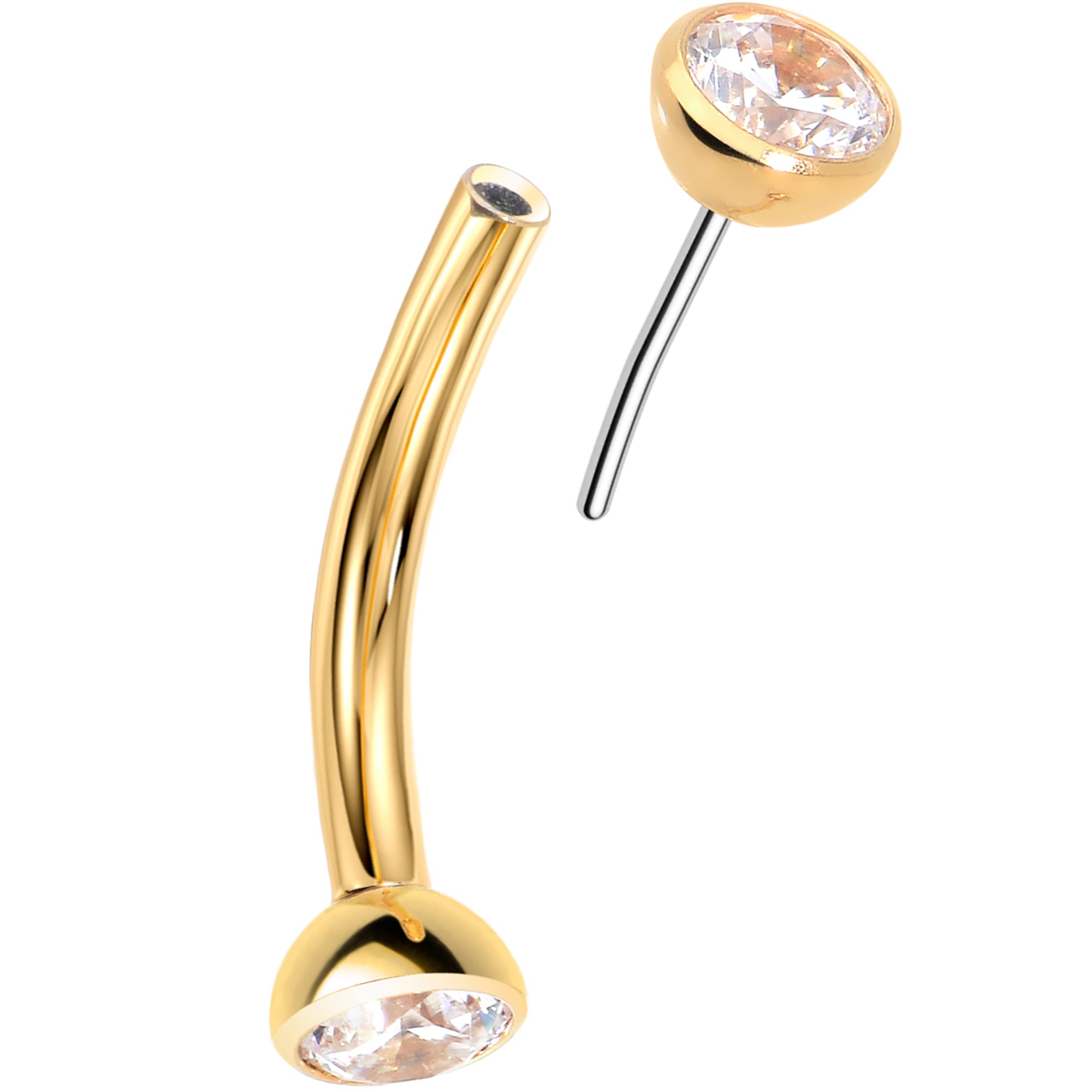 16g gold tone titanium curved eyebrow ring clear cz