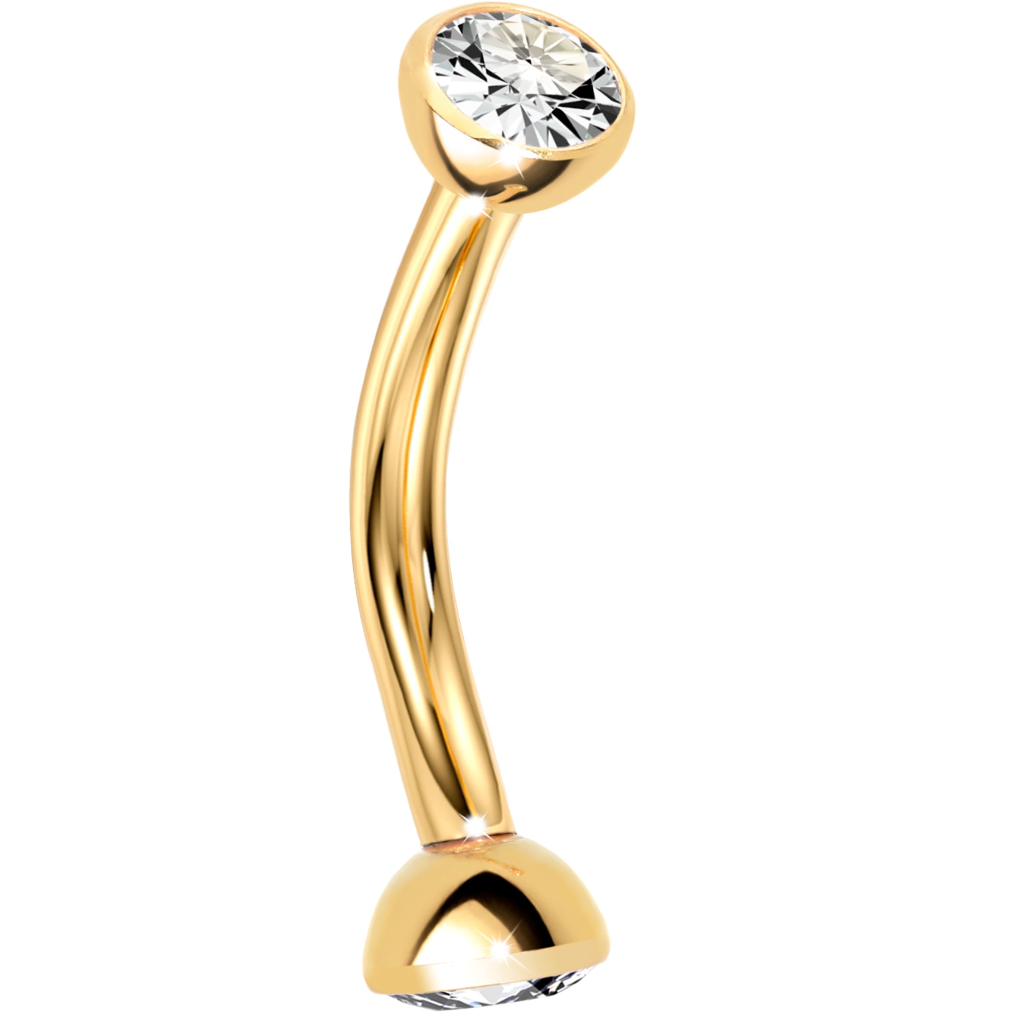 gold tone curved eyebrow barbell clear cz threadless 16g