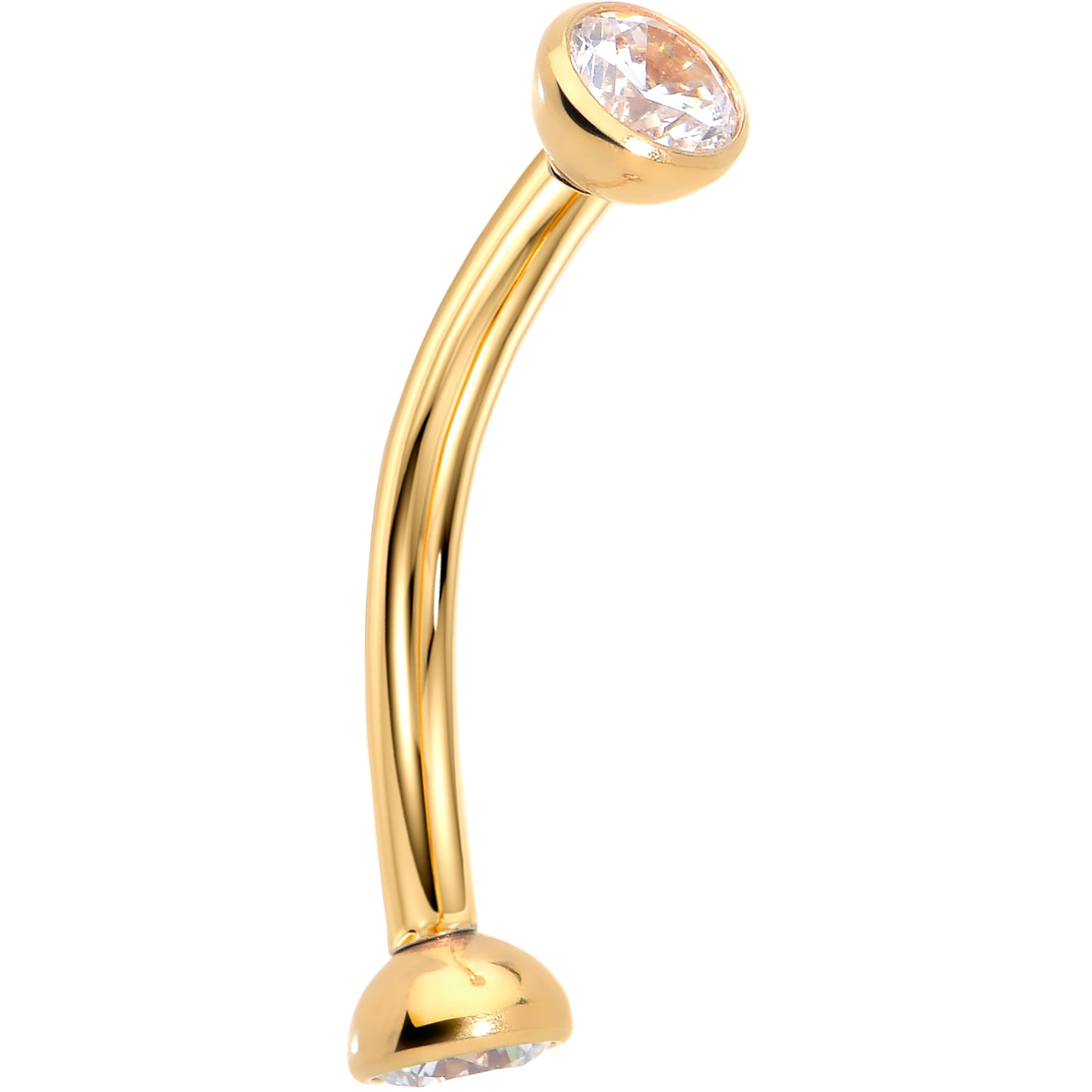 curved eyebrow piercing ring clear cz implant titanium gold