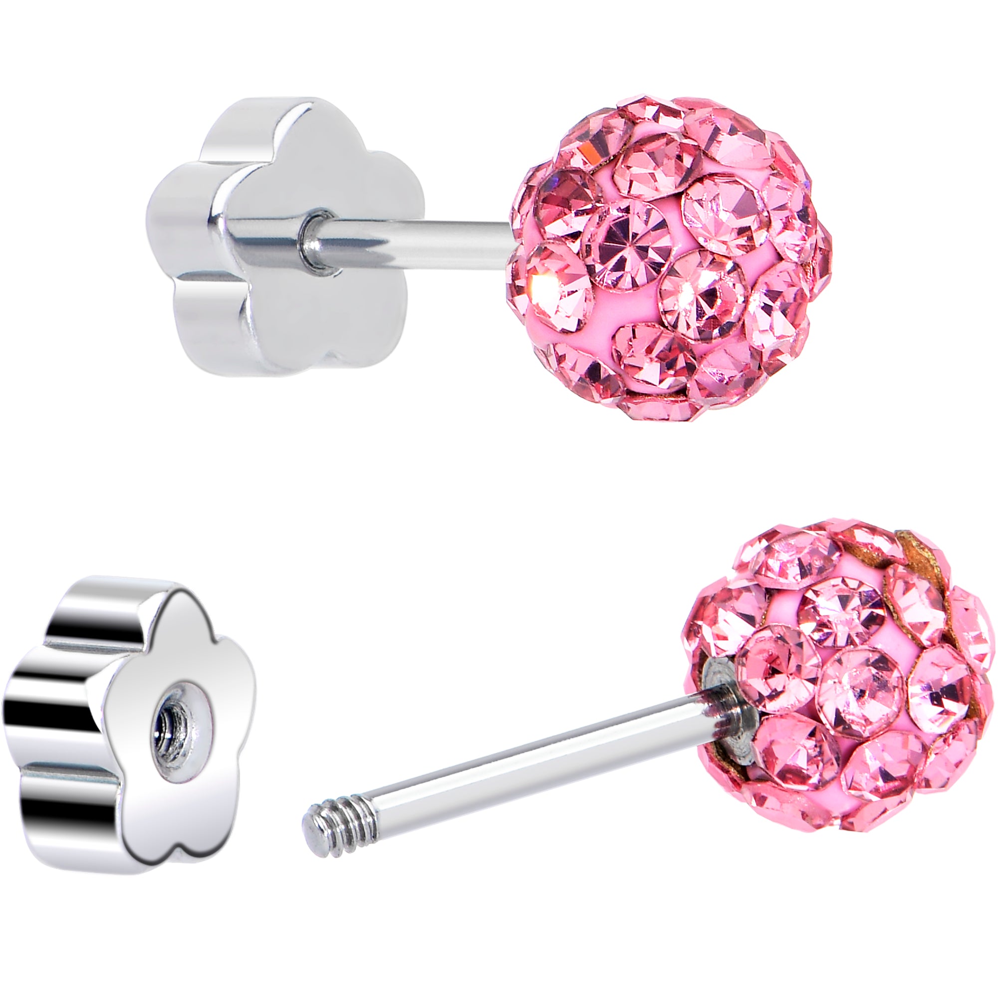 Ferido Crystal Ball Surgical Steel Flower Screw Back Earrings