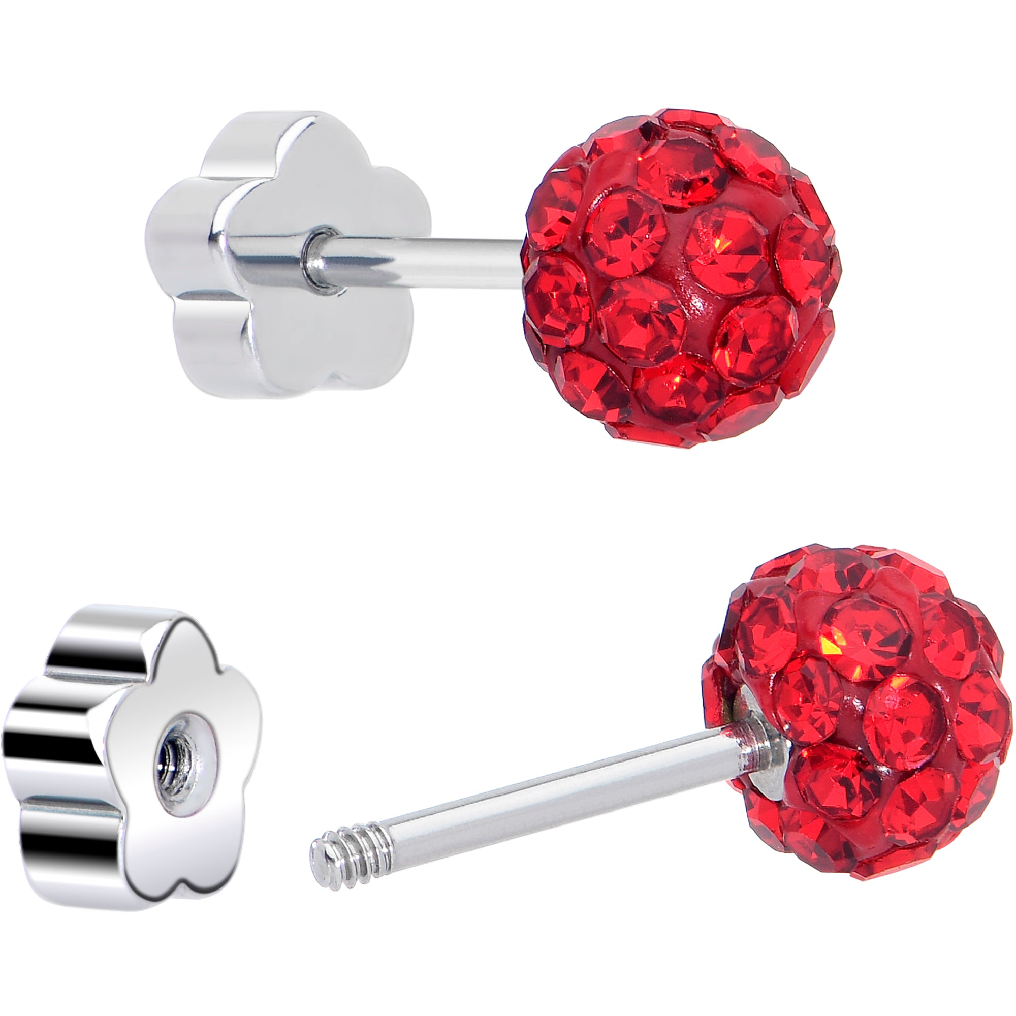 Ferido Crystal Ball Surgical Steel Flower Screw Back Earrings