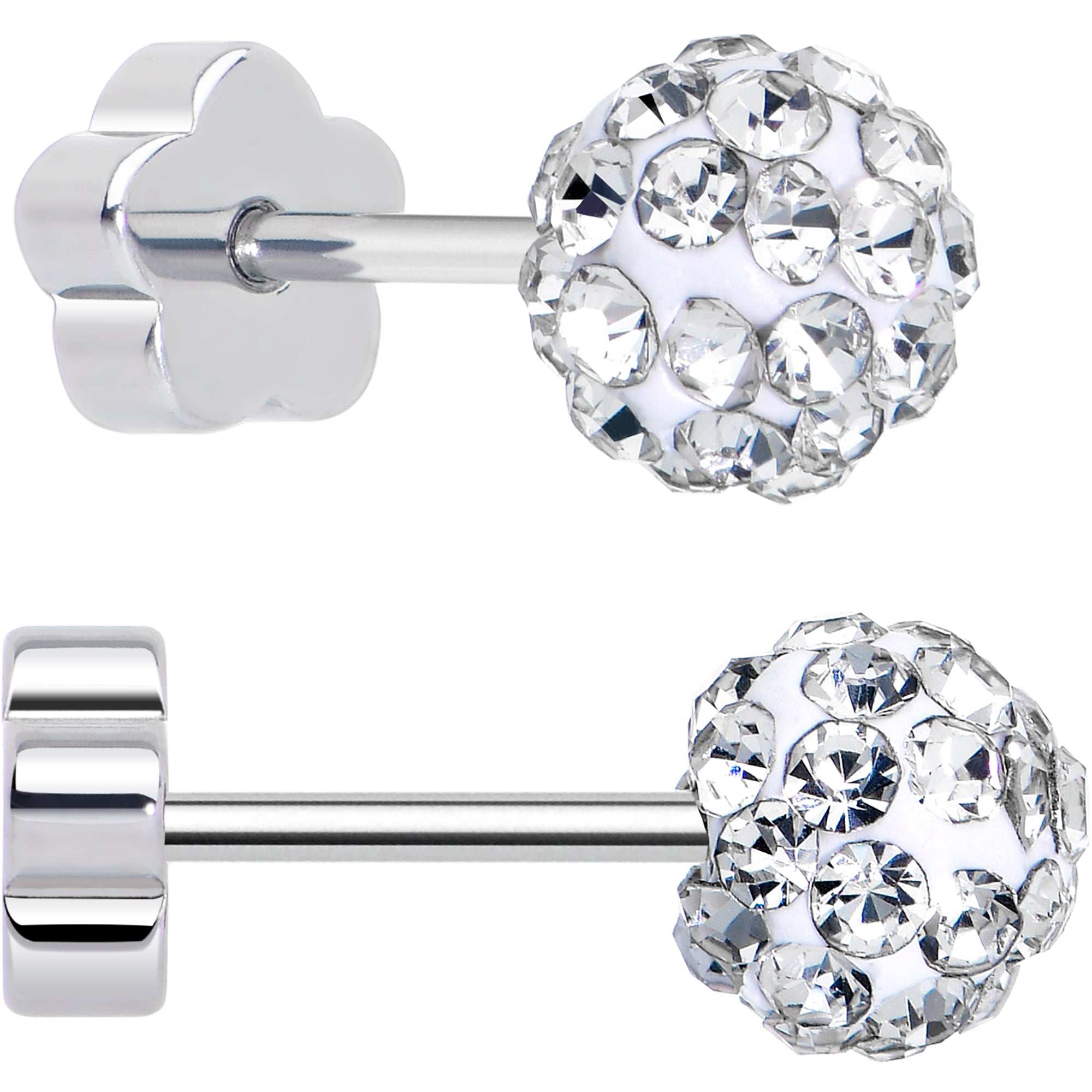 pink ferido crystal ball flower screw back earrings