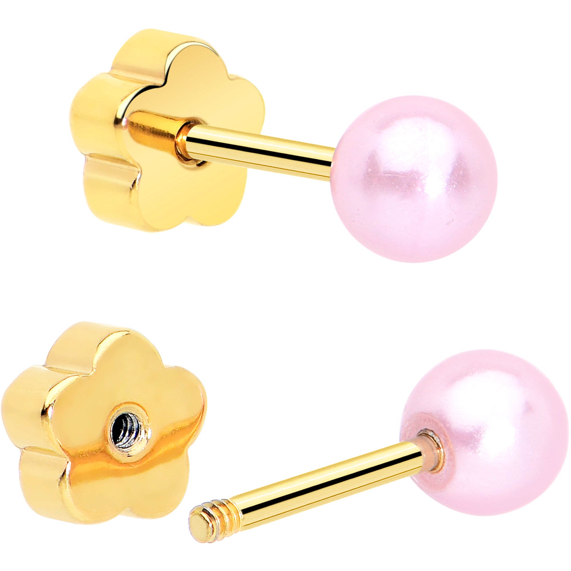 Screw Back Flower Earrings Synthetic Pearl Surgical Steel Stud