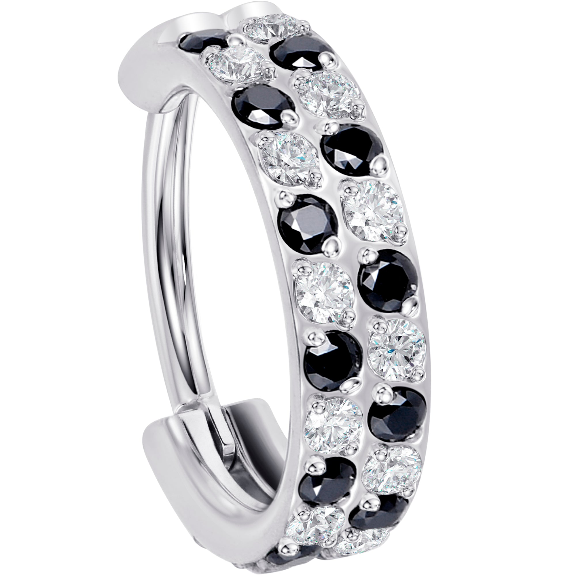 18G CZ Double Row Checkerboard Implant Grade Titanium Nose Hoop
