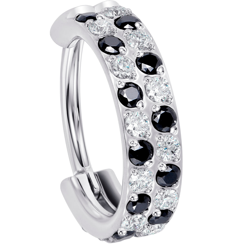 18G CZ Double Row Checkerboard Implant Grade Titanium Nose Hoop