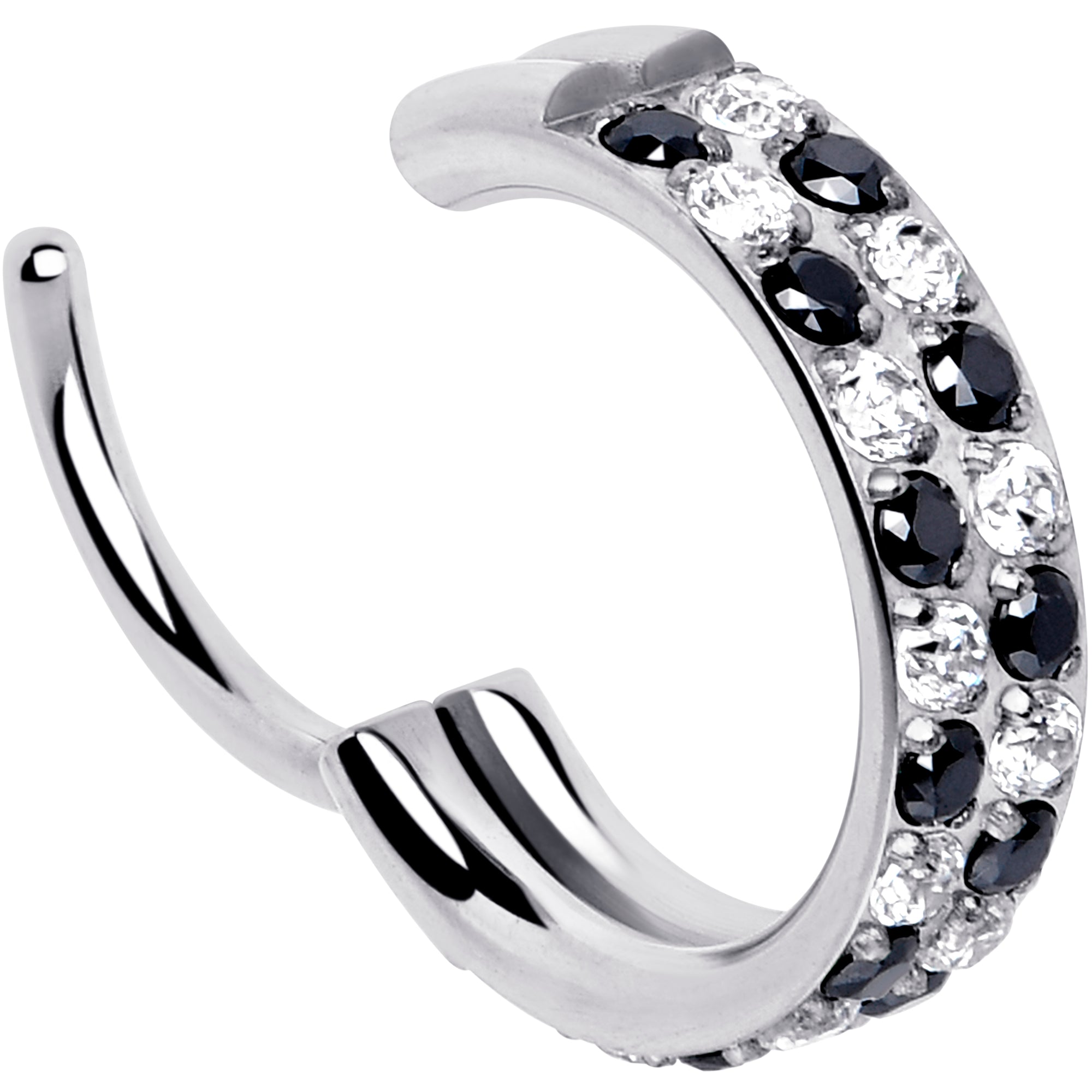 18G CZ Double Row Checkerboard Implant Grade Titanium Nose Hoop