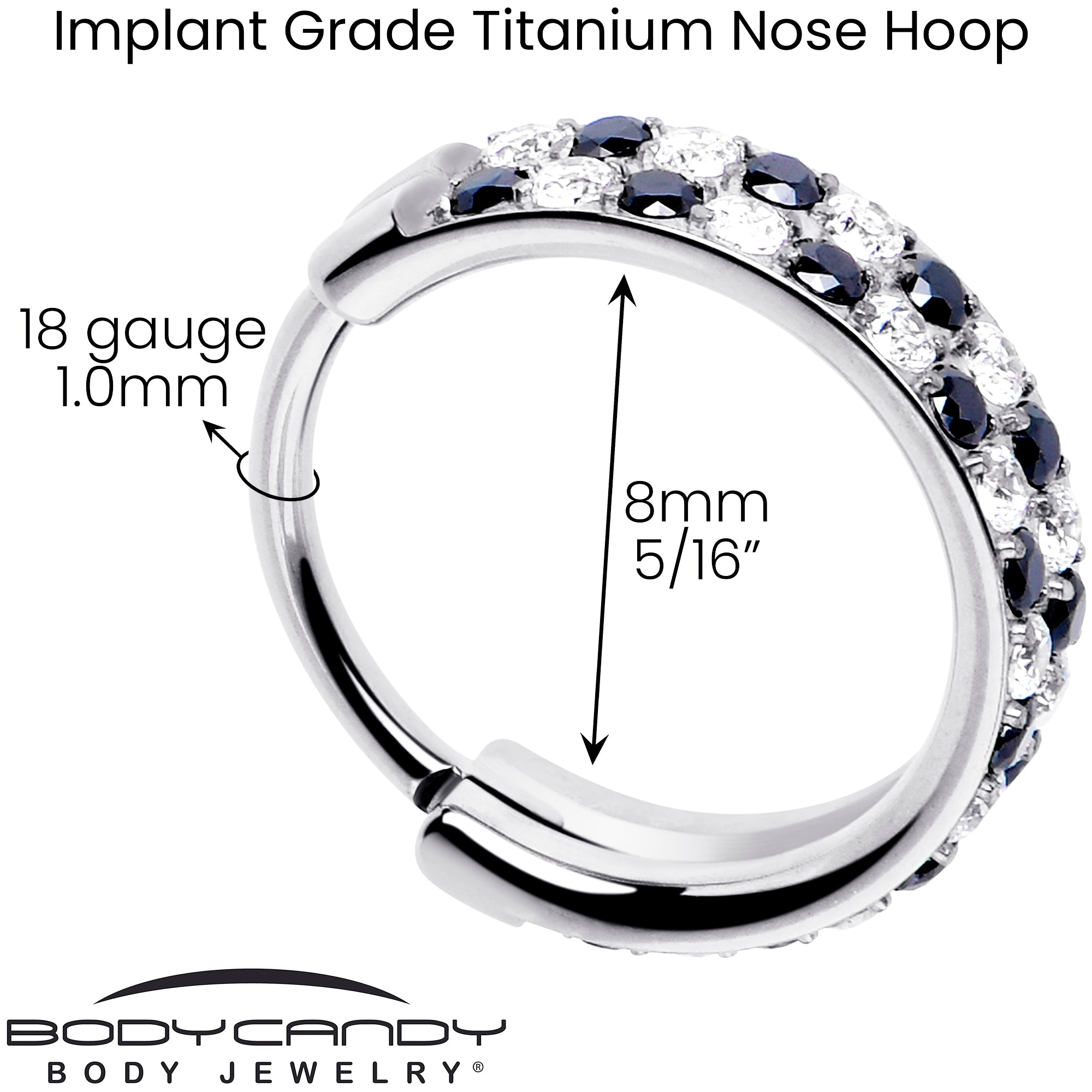 18G CZ Double Row Checkerboard Implant Grade Titanium Nose Hoop