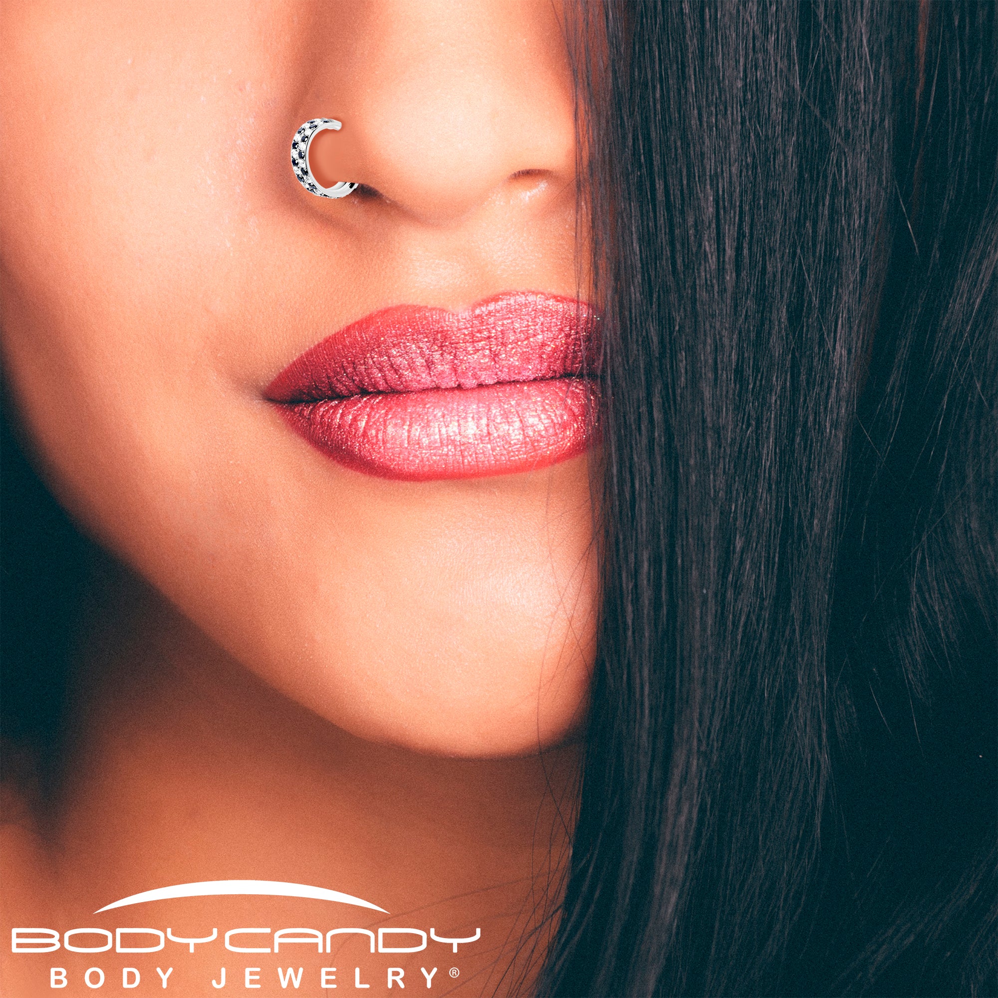 18G CZ Double Row Checkerboard Implant Grade Titanium Nose Hoop