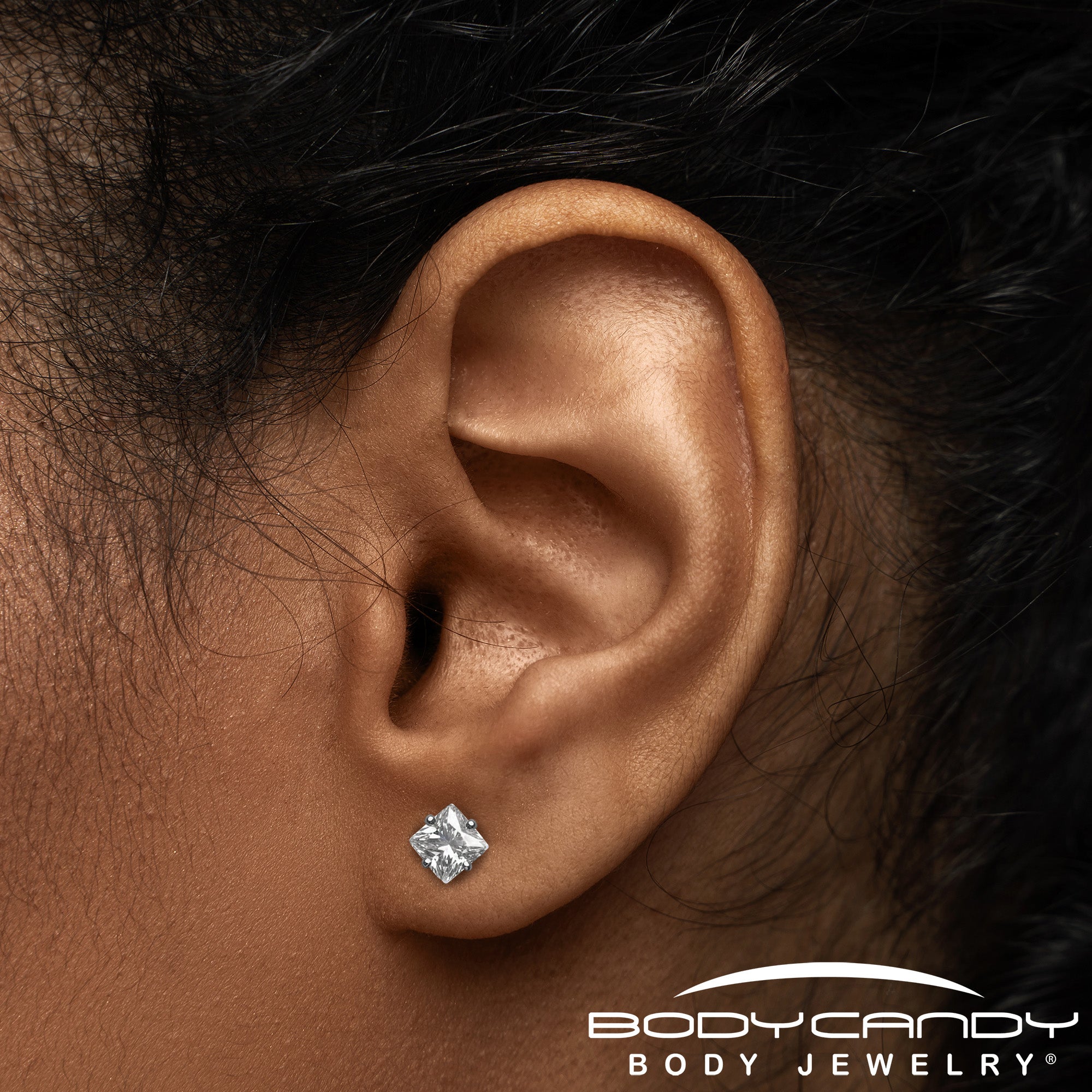 316L Surgical Steel Square CZ Earrings Cylinder Back Studs 4mm