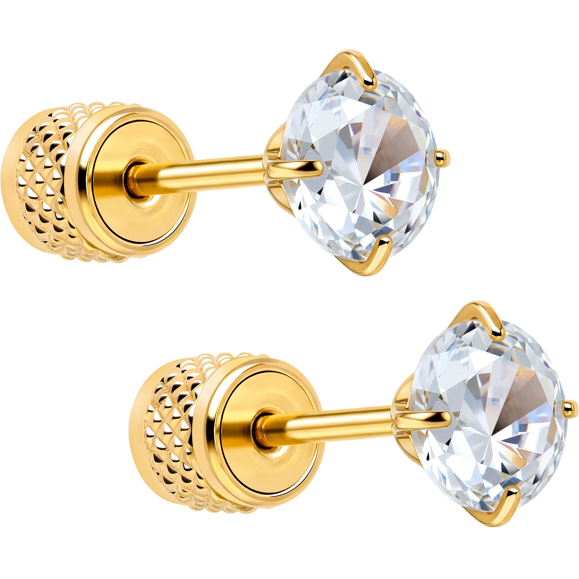 Round Cubic Zirconia 316L Surgical Steel Cylinder Back Earrings - 3mm to 7mm