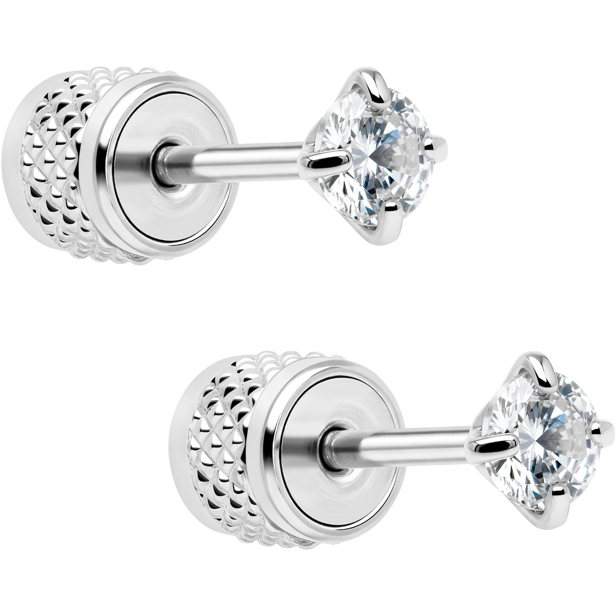Round Cubic Zirconia 316L Surgical Steel Cylinder Back Earrings - 3mm to 7mm