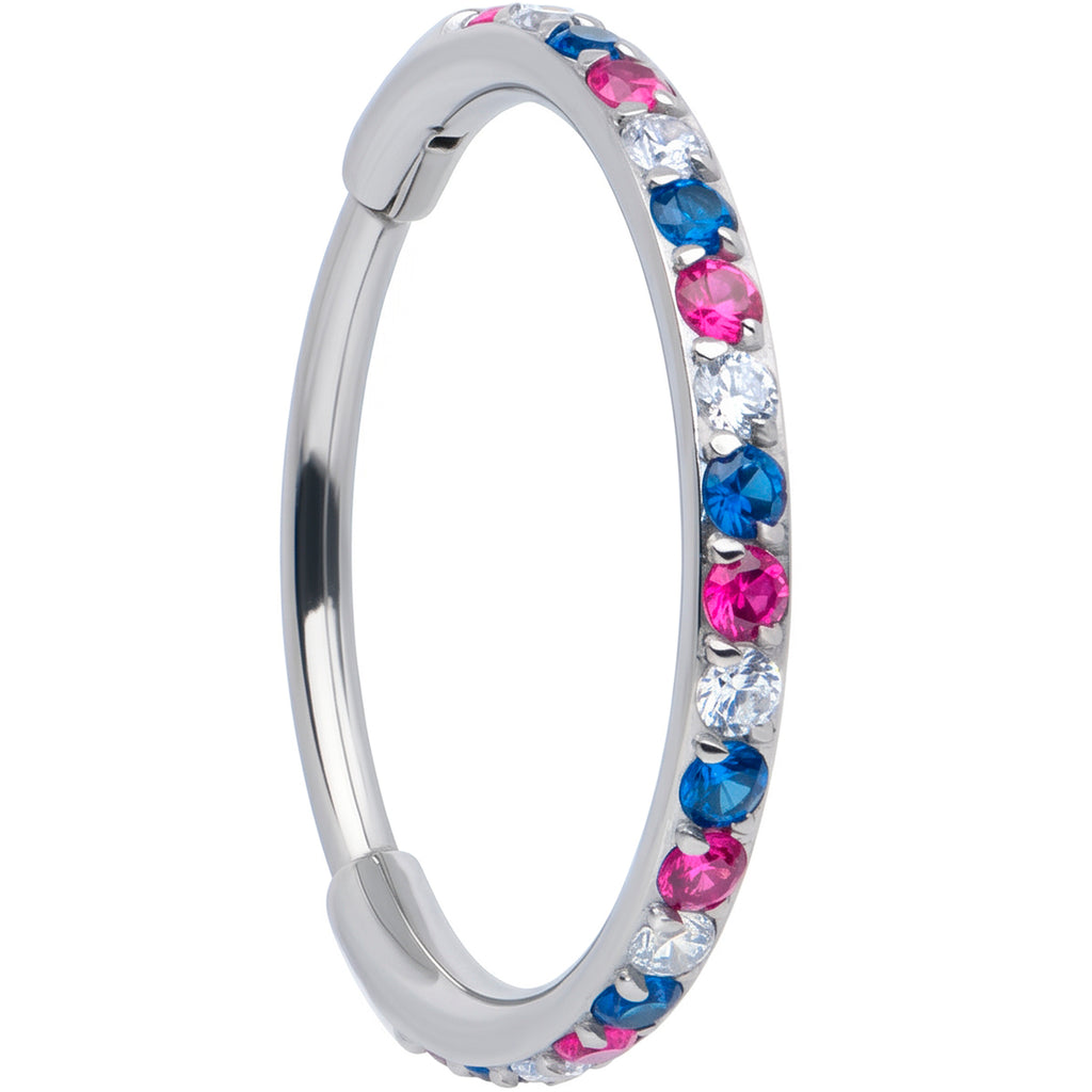 20G Micro Gem Implant Grade Titanium Hinged Nose Hoop - Patriotic CZ Nose Ring