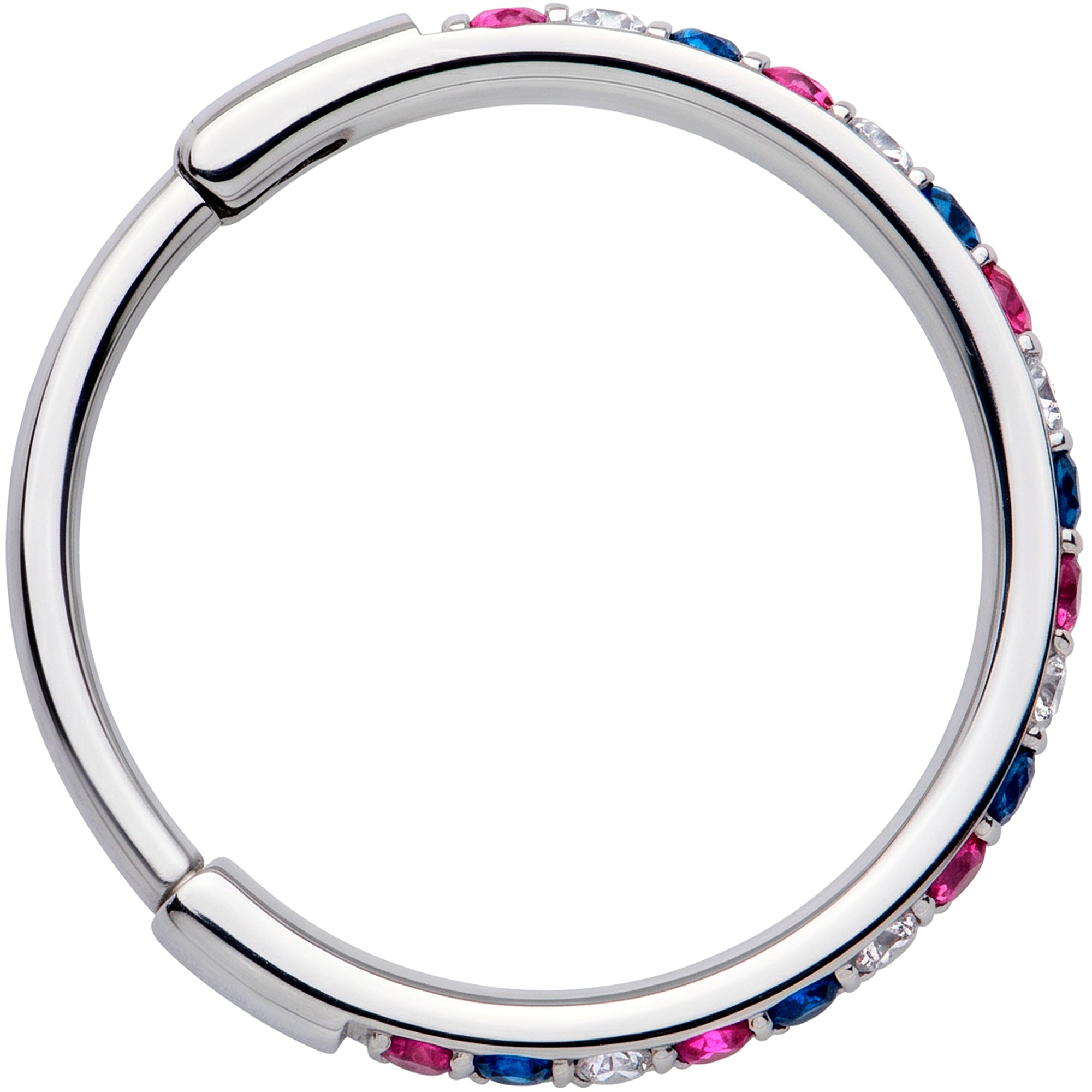 20G Micro Gem Implant Grade Titanium Hinged Nose Hoop - Patriotic CZ Nose Ring
