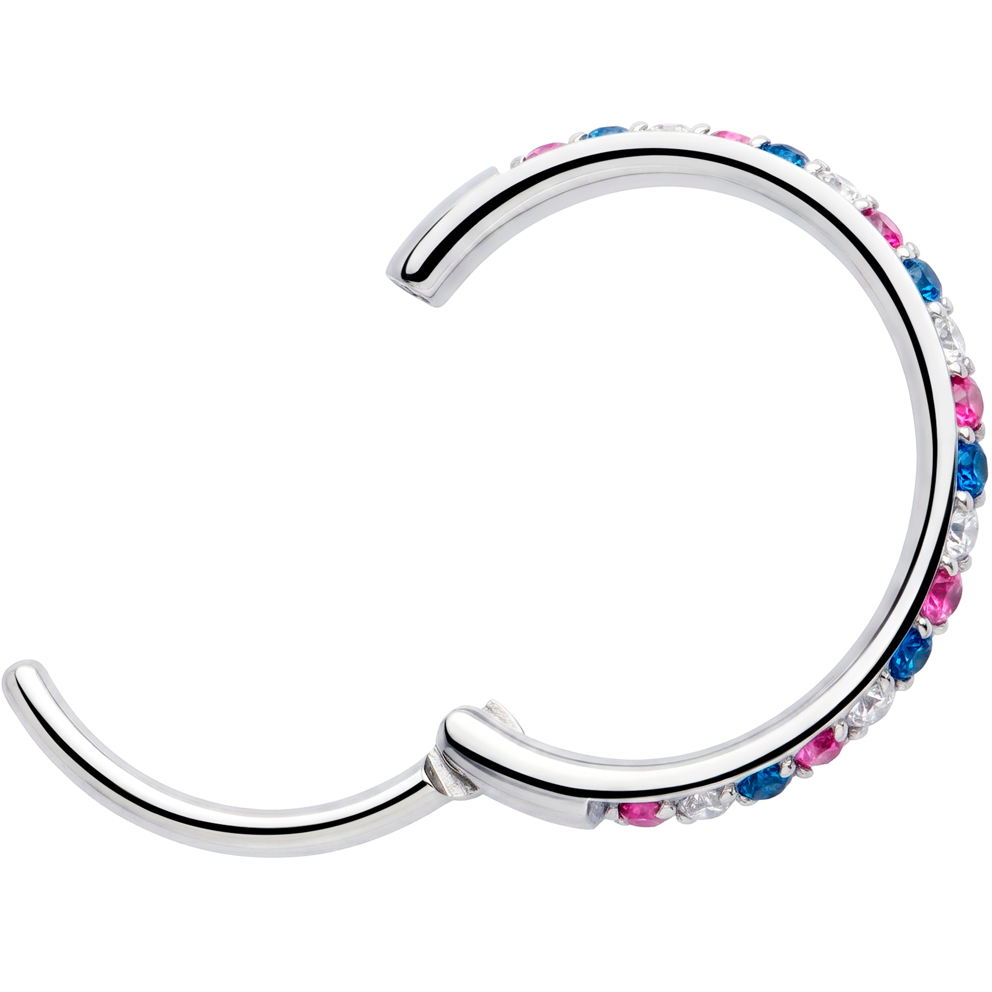 20G Micro Gem Implant Grade Titanium Hinged Nose Hoop - Patriotic CZ Nose Ring
