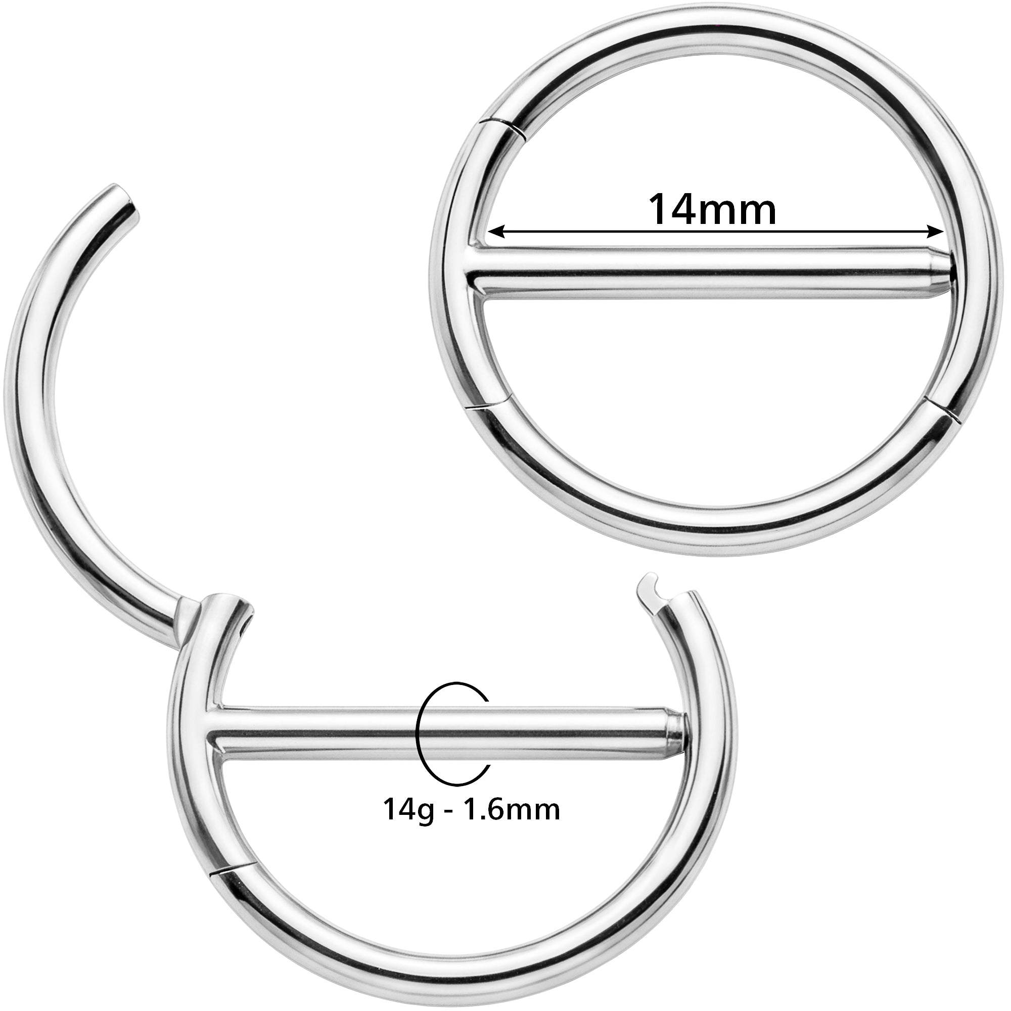 14G 9/16 Minimalist Circle Surgical Steel Nipple Hinged Click Closure Ring Set