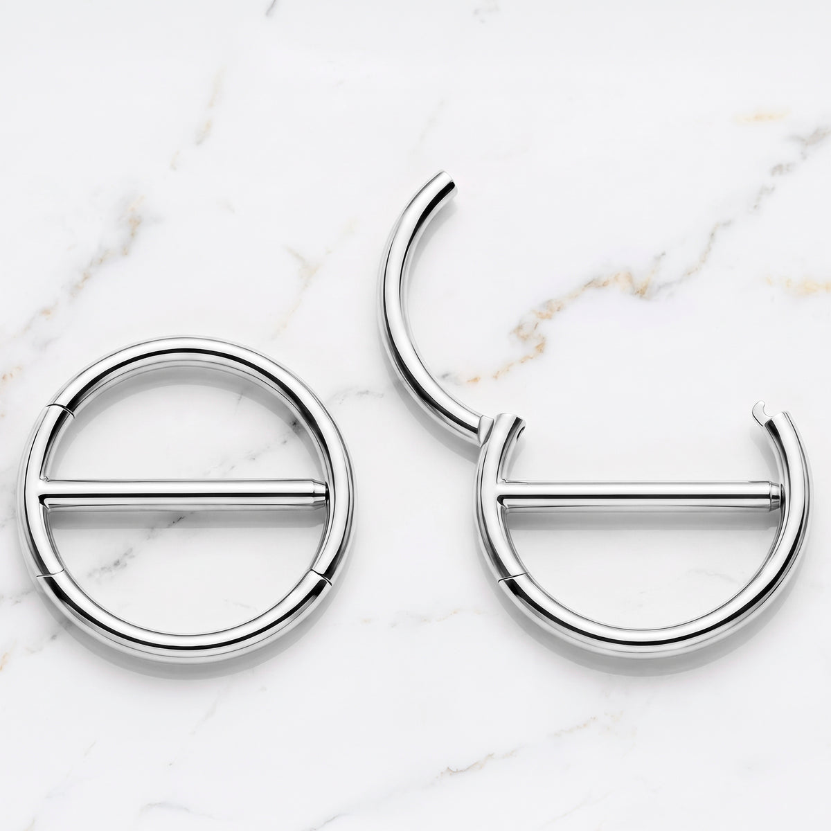 14G 9/16 Minimalist Circle Surgical Steel Nipple Hinged Click Closure Ring Set