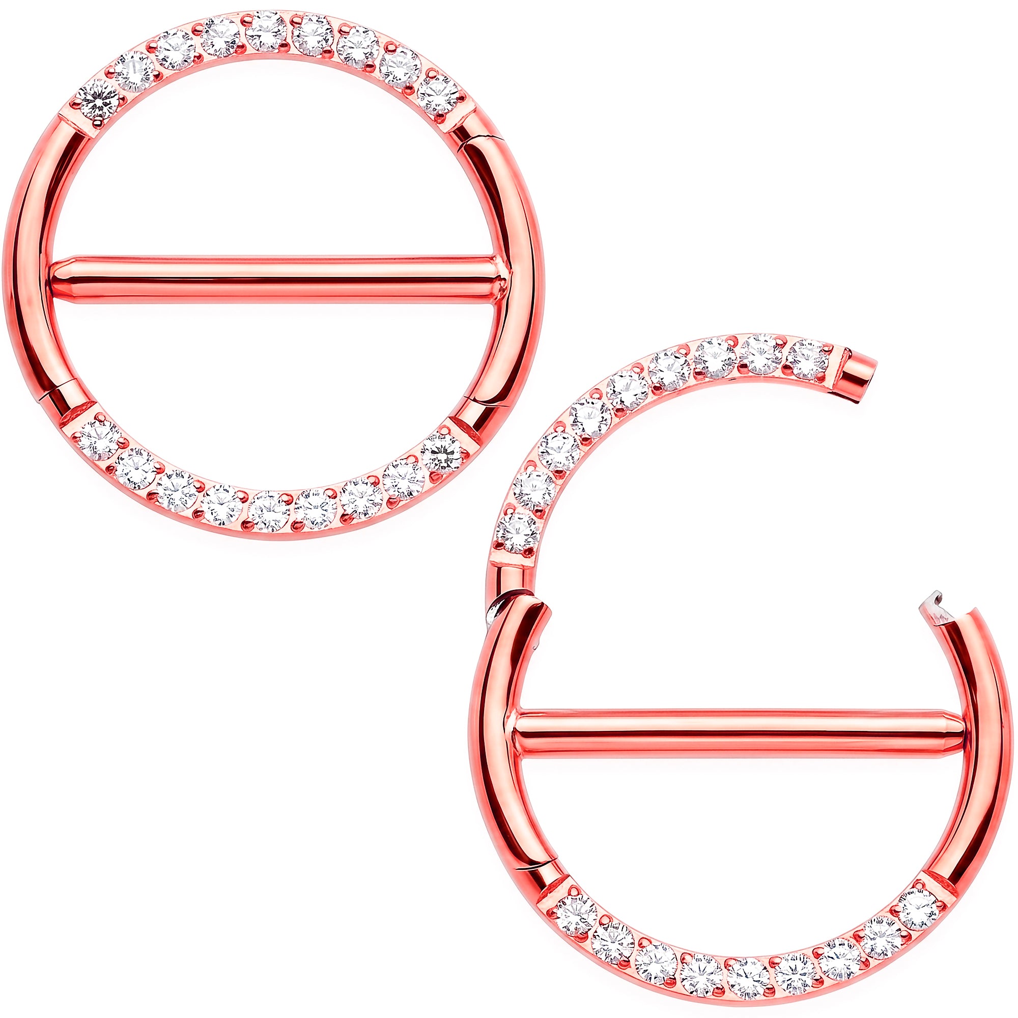 14G 9/16 CZ Glamour Circle Surgical Steel Nipple Hinged Click Closure Ring Set