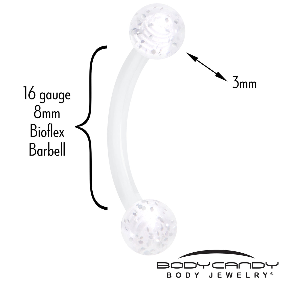 16G Glitter Acrylic Ball Bioflex Flexible Eyebrow Ring