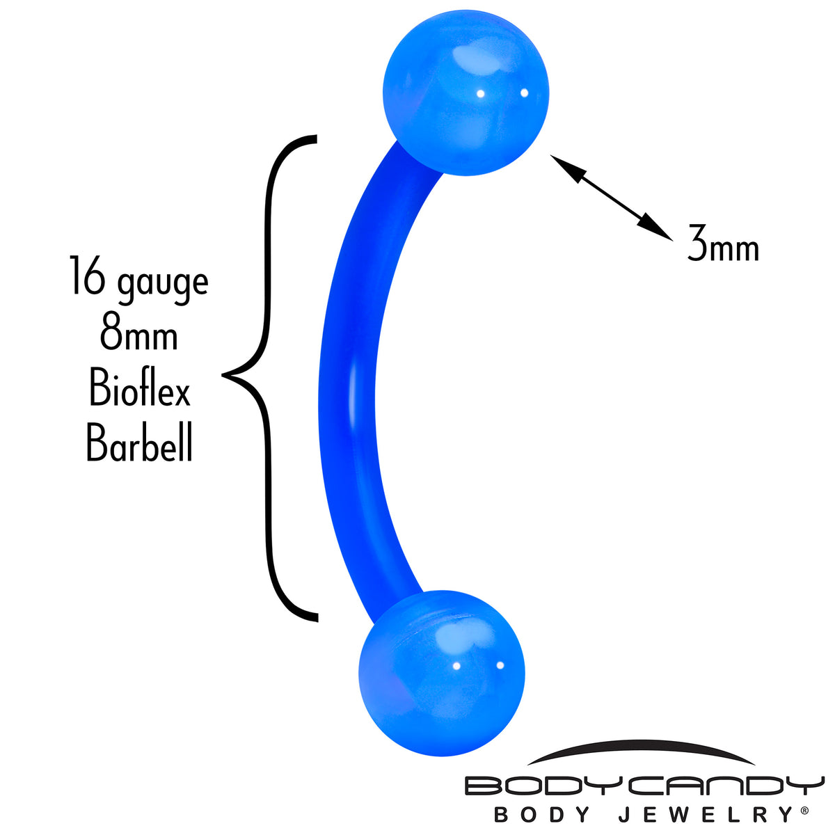16G 5/16 Acrylic Ball Bioflex Blue Flexible Eyebrow Ring