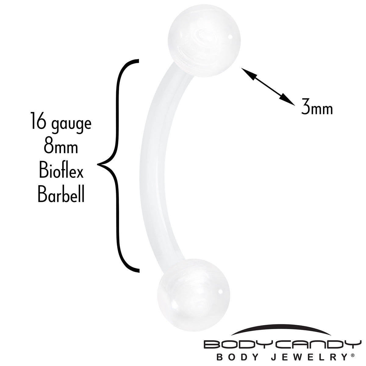 16G 5/16 Glow in the Dark Acrylic Ball Bioflex Clear Flexible Eyebrow Ring