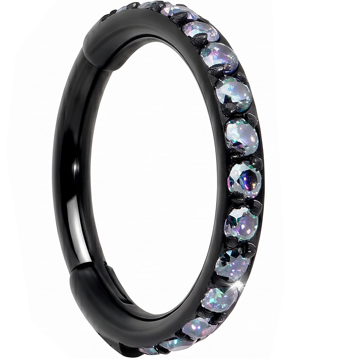 Micro Gem Implant Grade Titanium Hinged Nose Hoop - Black Vitrail CZ Nose Ring