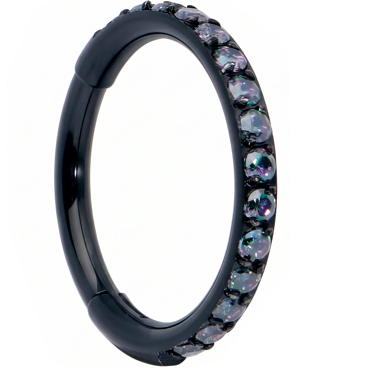 Micro Gem Implant Grade Titanium Hinged Nose Hoop - Black Vitrail CZ Nose Ring