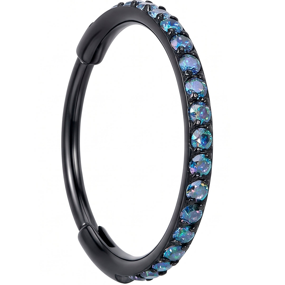 Micro Gem Implant Grade Titanium Hinged Nose Hoop - Black Vitrail CZ Nose Ring