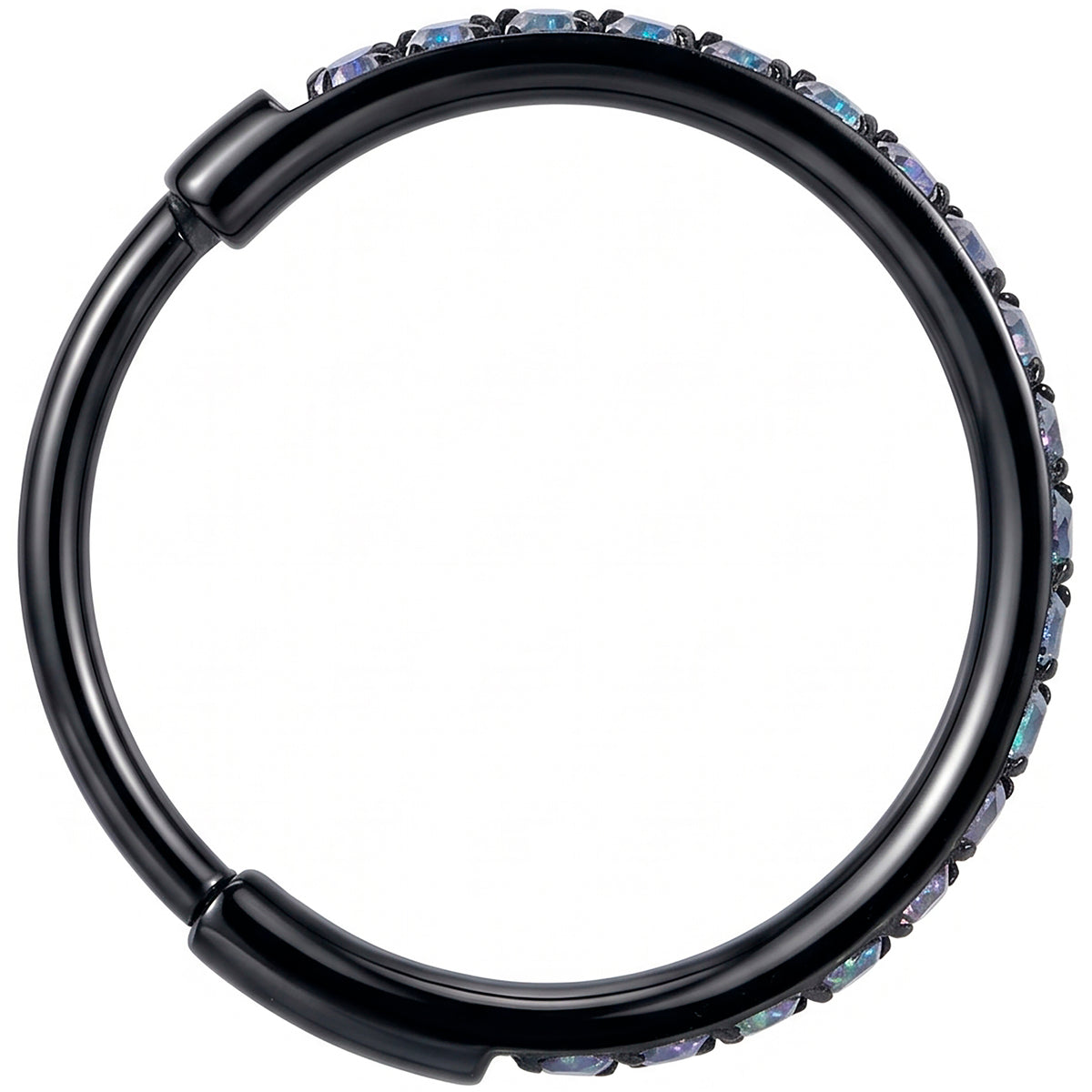 Micro Gem Implant Grade Titanium Hinged Nose Hoop - Black Vitrail CZ Nose Ring