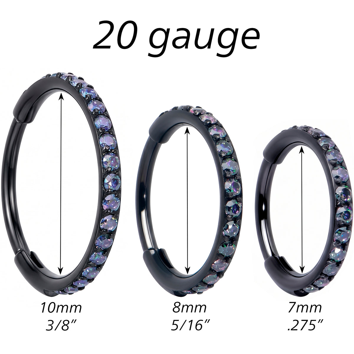 Micro Gem Implant Grade Titanium Hinged Nose Hoop - Black Vitrail CZ Nose Ring