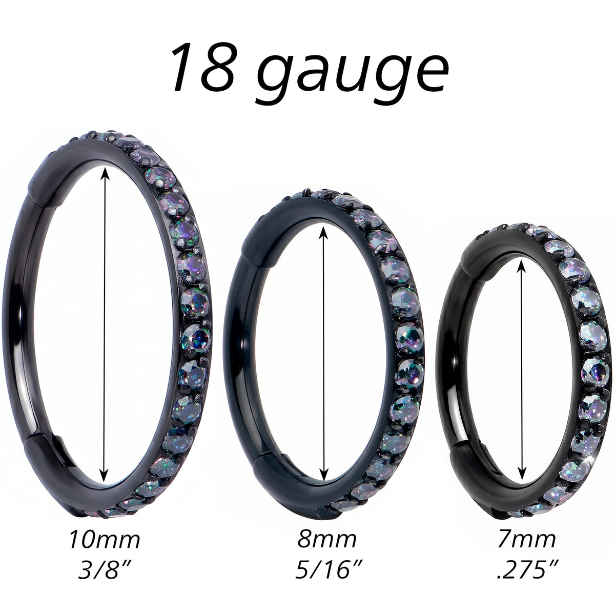 Micro Gem Implant Grade Titanium Hinged Nose Hoop - Black Vitrail CZ Nose Ring