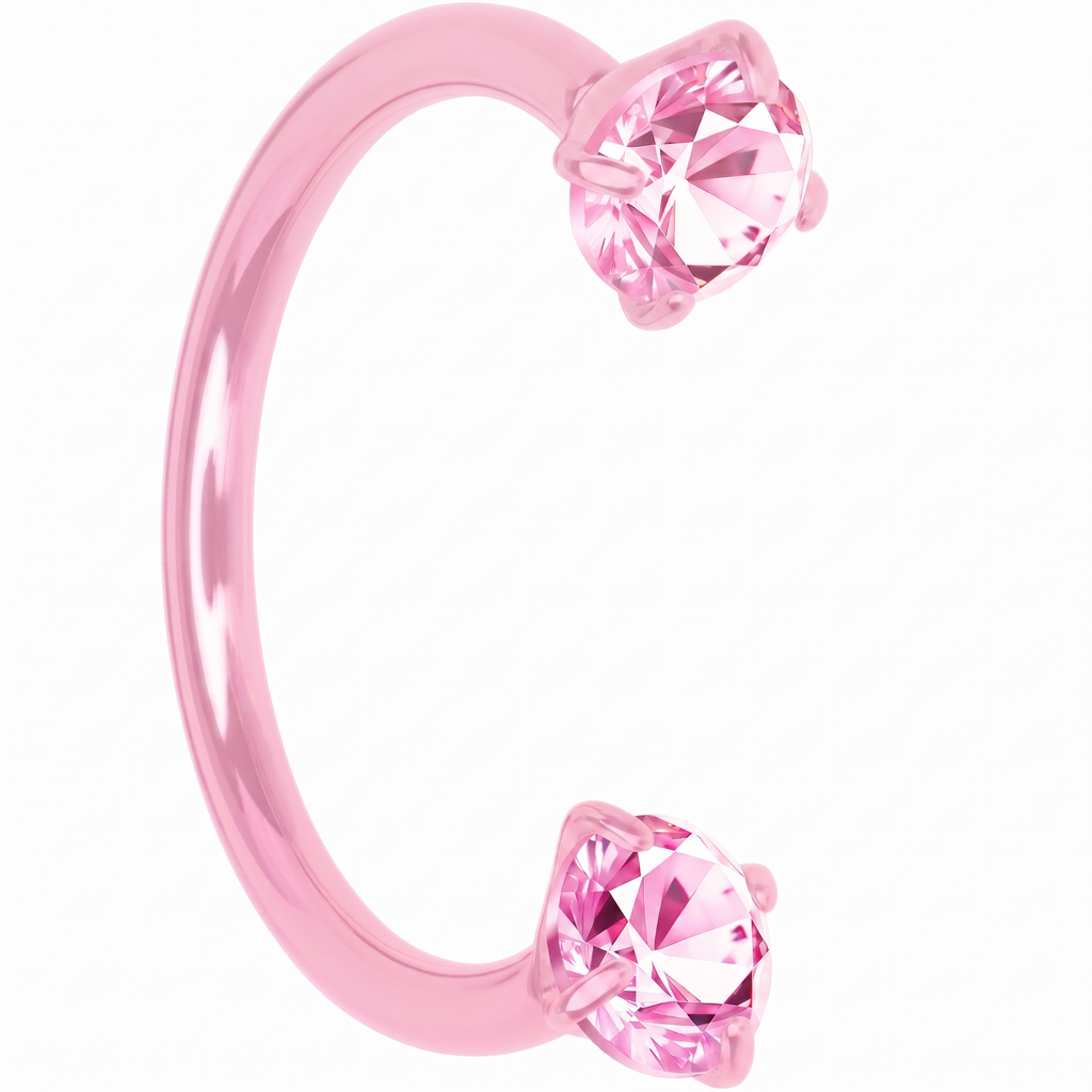 Pink Double Gem Pink Titanium Horseshoe Nose Ring - Hypoallergenic