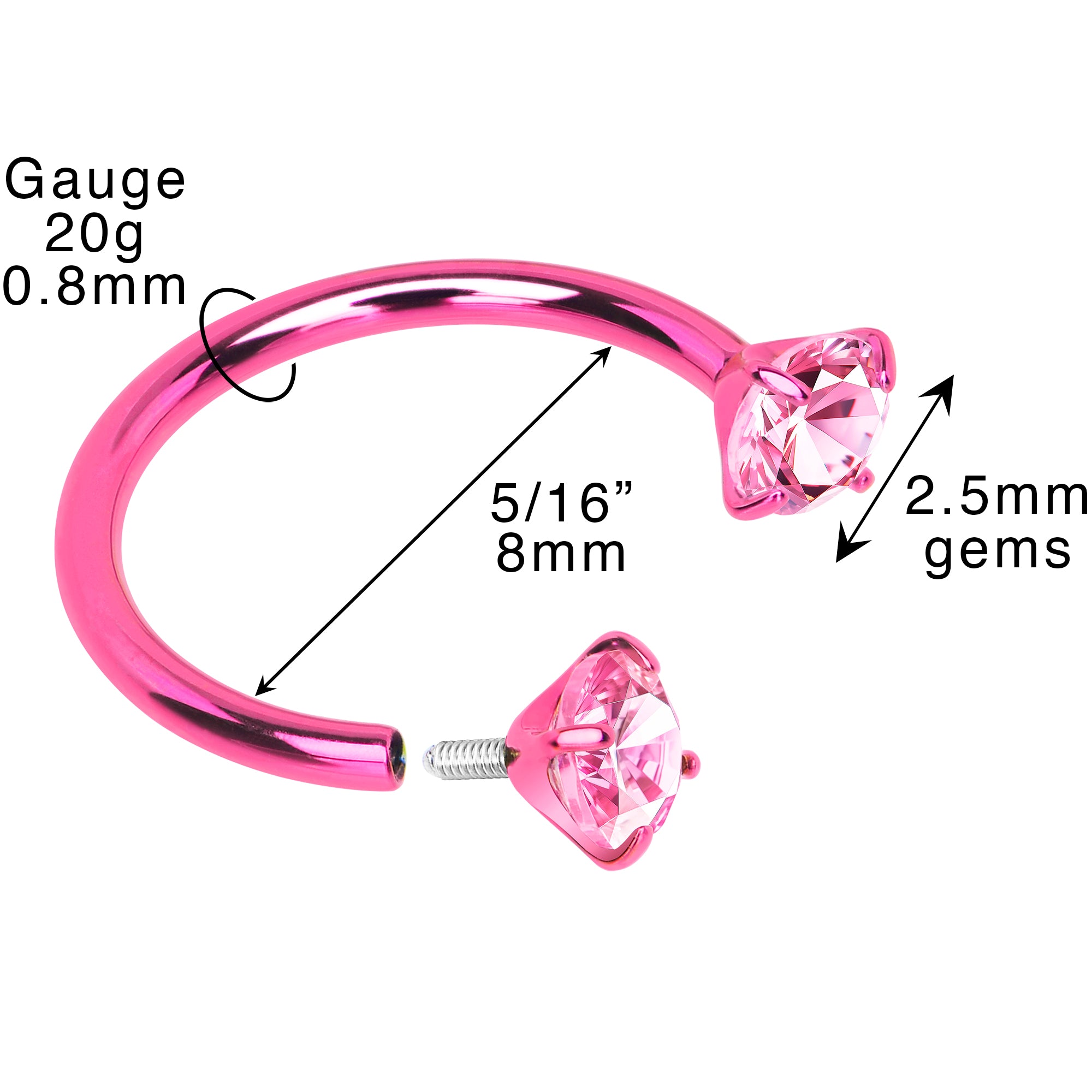 Pink Double Gem Horseshoe Nose Ring - Solid Titanium Anodized