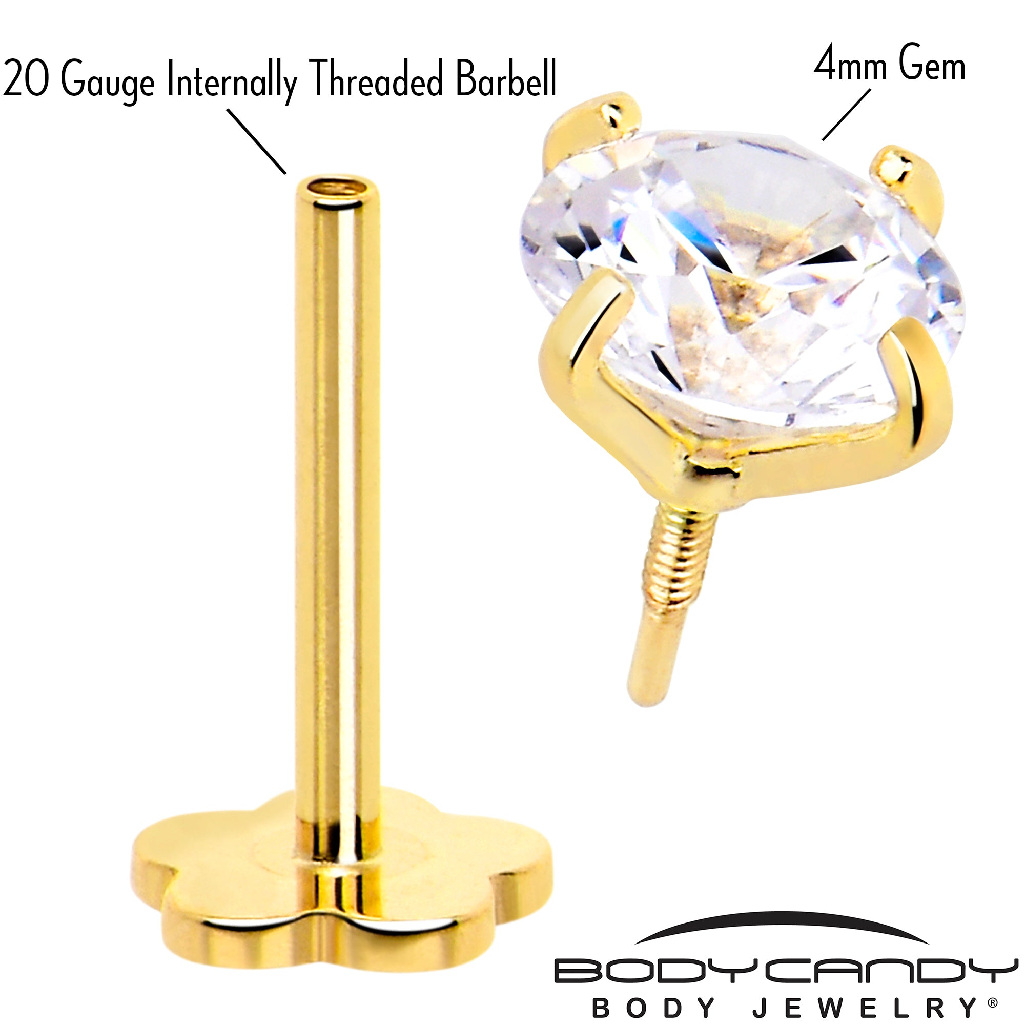 20 gauge reversible earring in 14k yellow gold with CZ