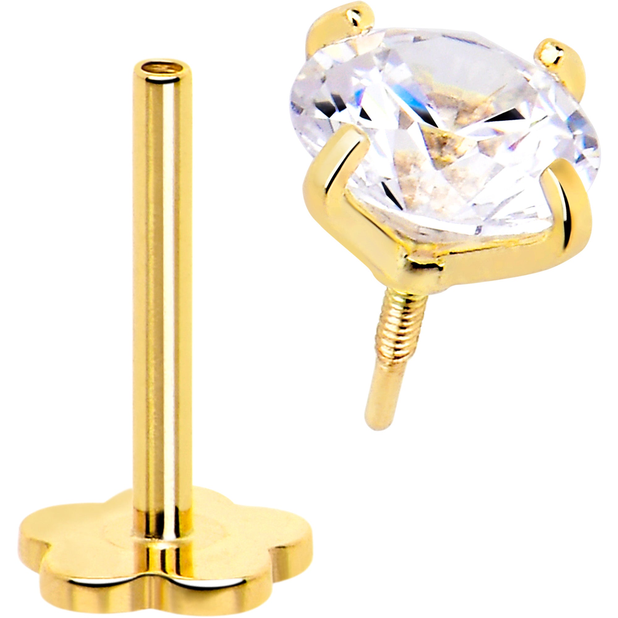 Reversible floral 20 gauge earring in 14k yellow gold