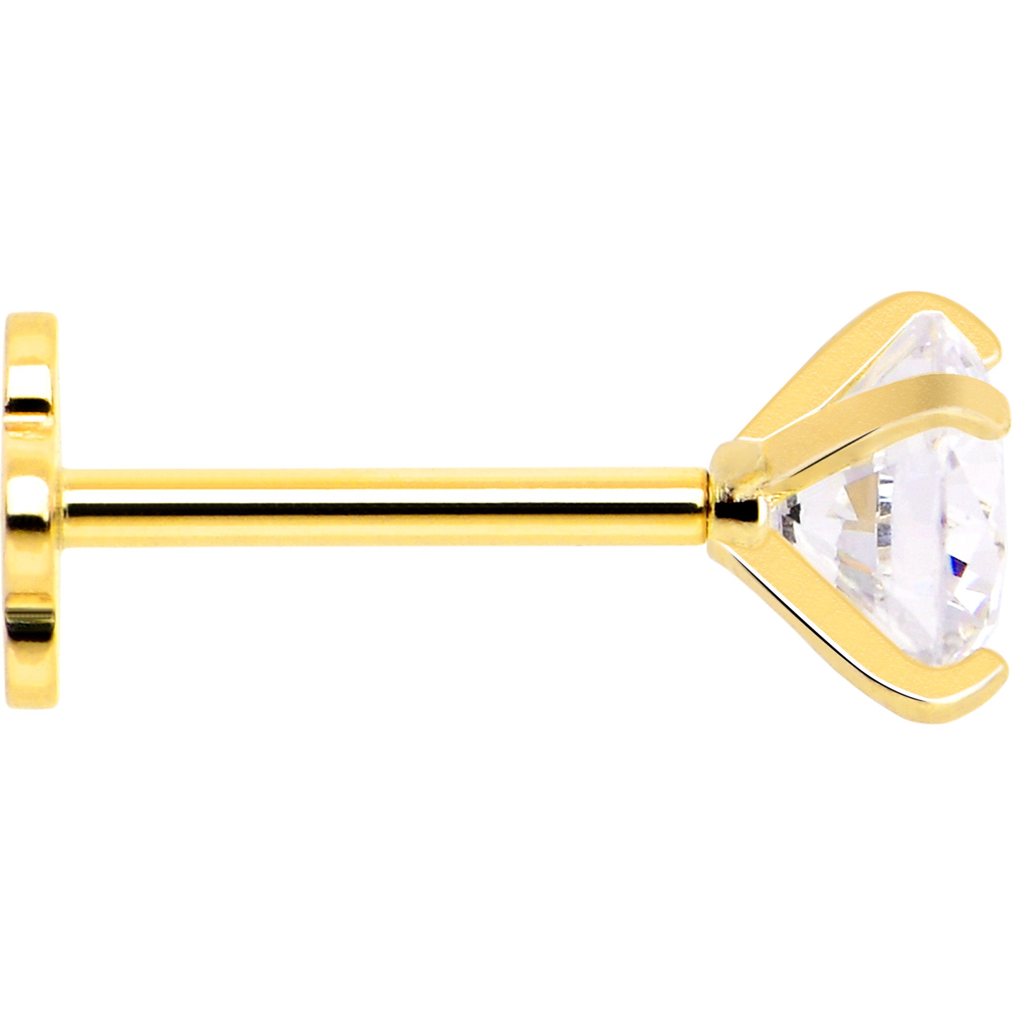 14k gold flatback earring with 4mm cubic zirconia floral motif