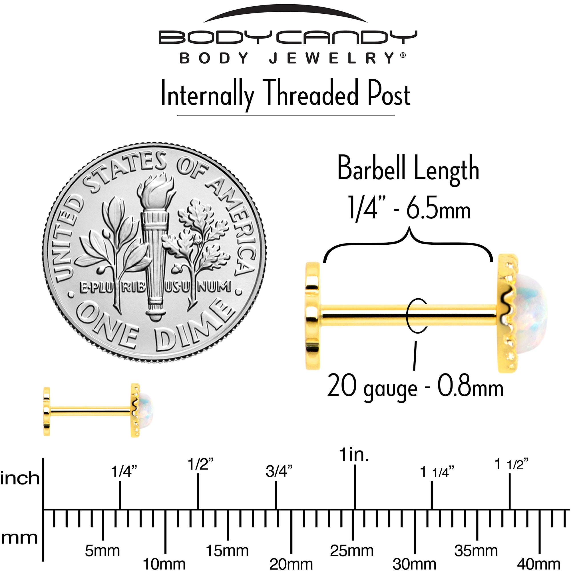 14k Yellow Gold Flat Back Earring 20G 3mm Synthetic Opal Floral Reversible